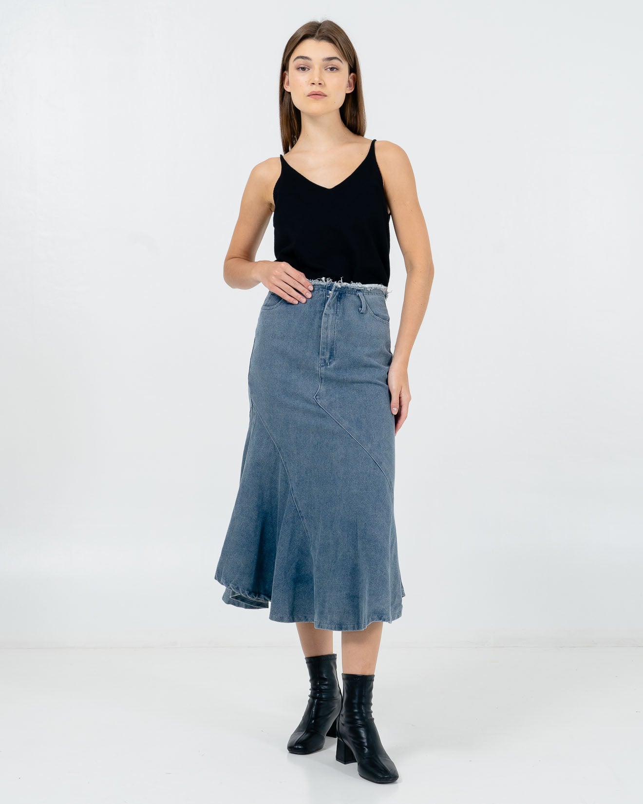 Georgia Fringe Mermaid Skirt Denim - Rok Wanita Kekinian