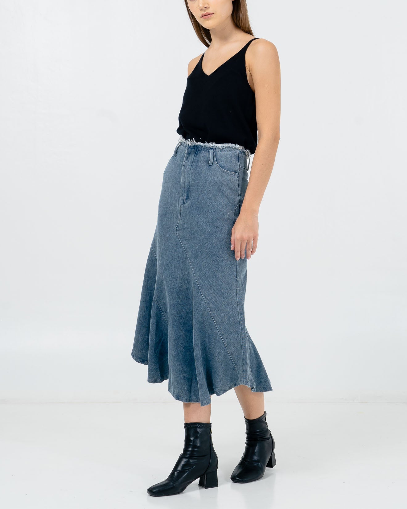 Georgia Fringe Mermaid Skirt Denim - Rok Wanita Kekinian