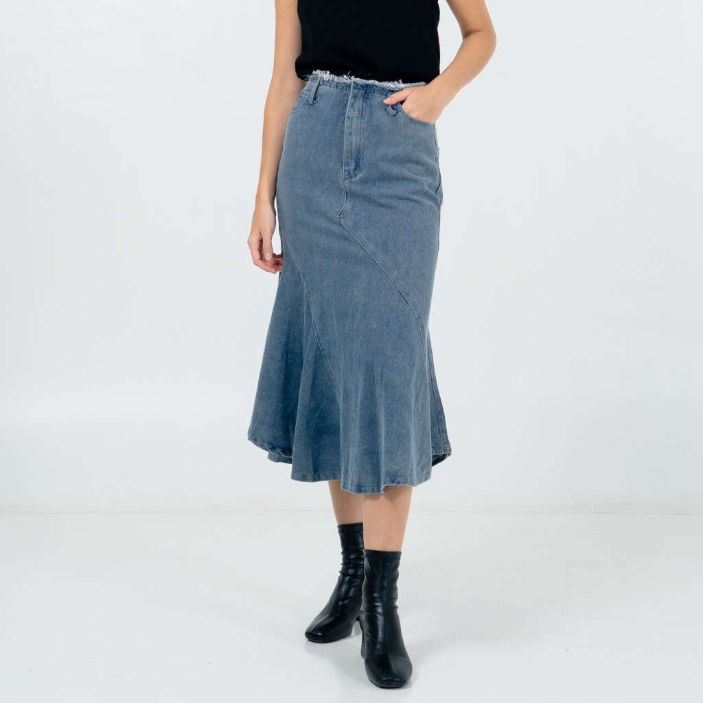 Georgia Fringe Mermaid Skirt Denim - Rok Wanita Kekinian