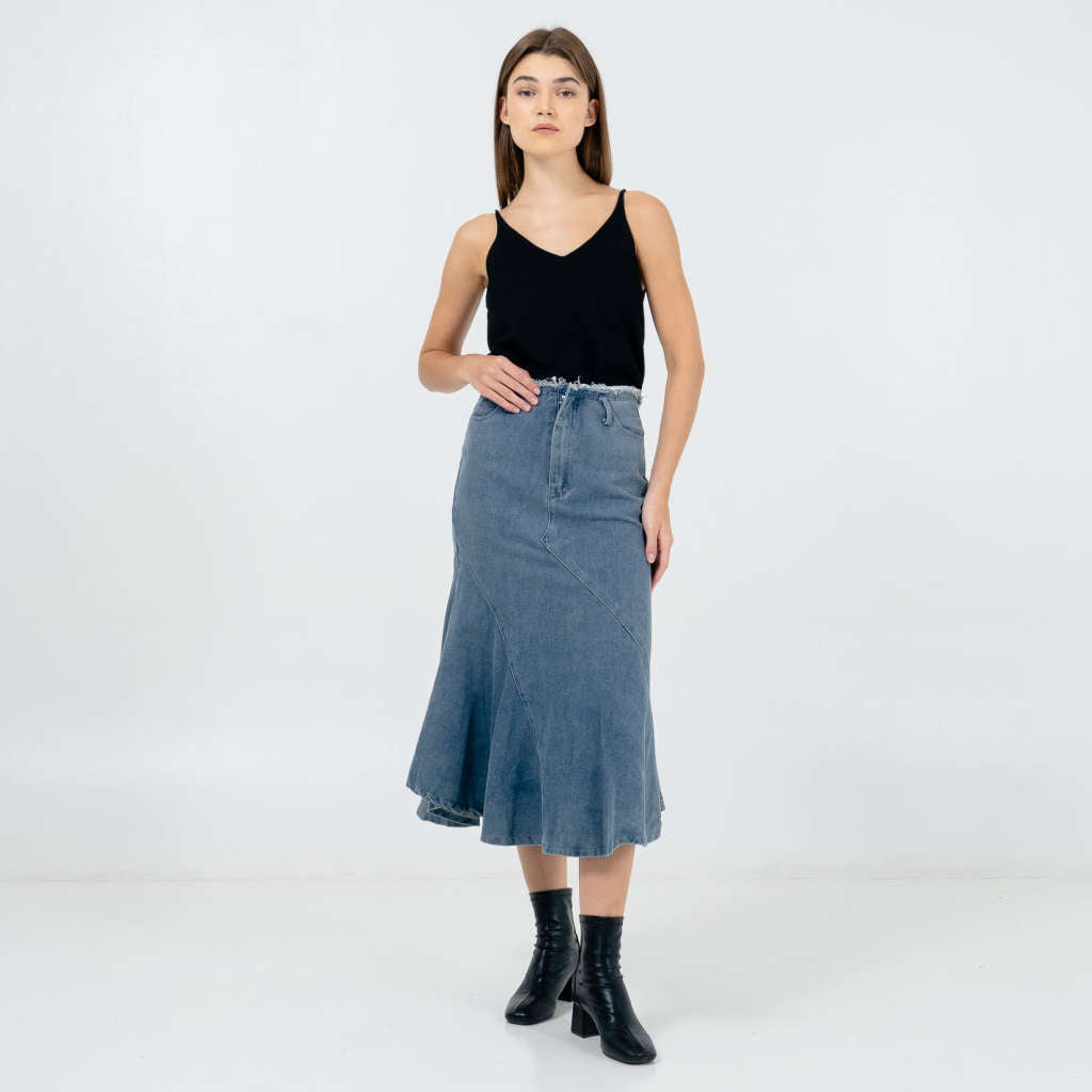 Georgia Fringe Mermaid Skirt Denim - Rok Wanita Kekinian