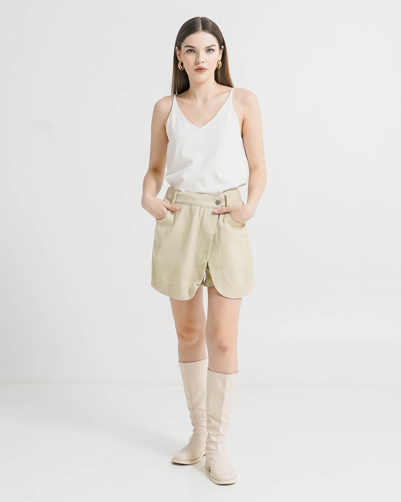 Leah Wrap Ivory Denim Skort – Rok Celana Denim Wanita Kekinian