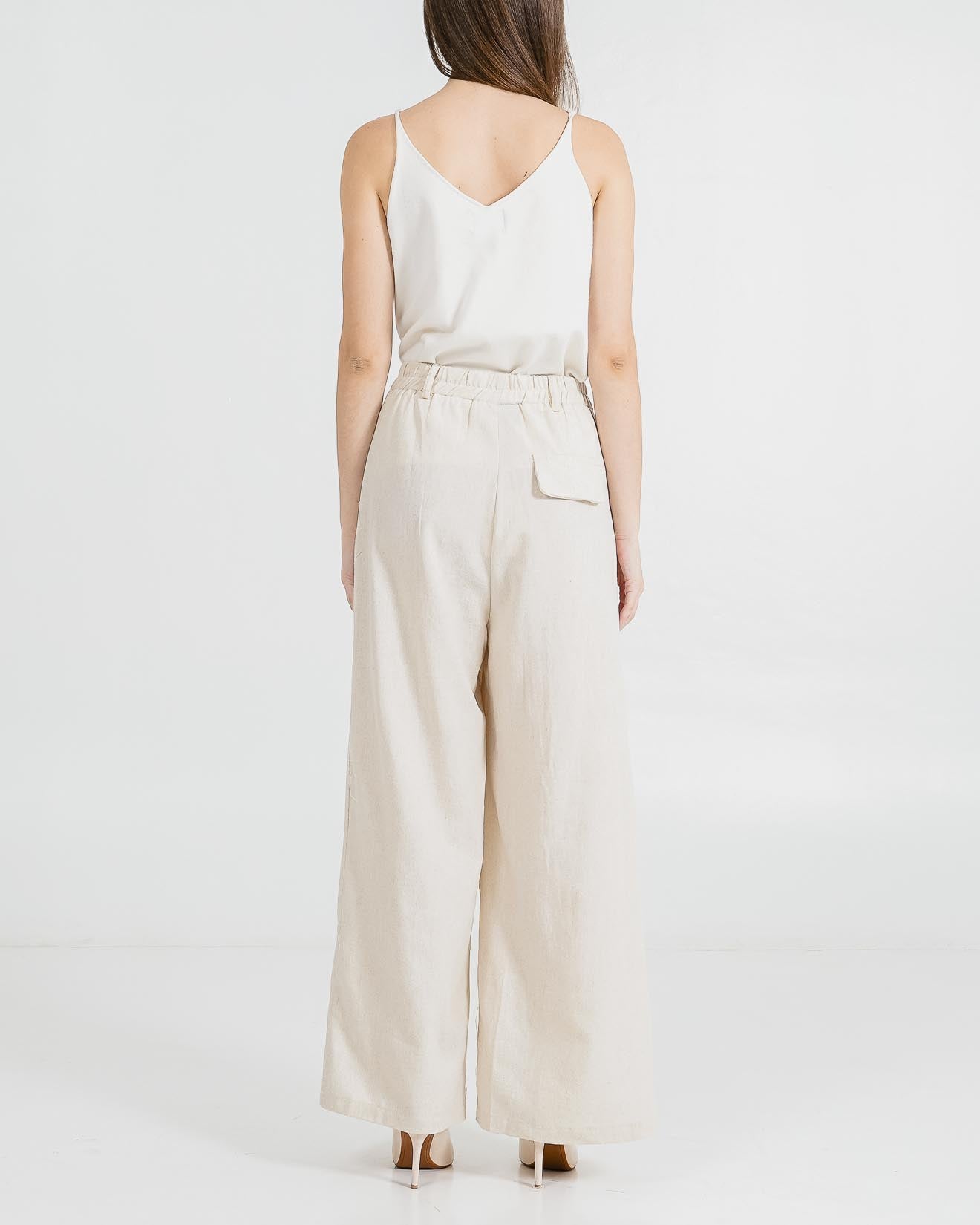 Reynold Linen Wide Leg Ivory Pants – Celana kulot Wanita Casual