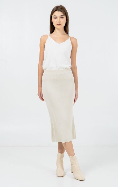 Malloryn Spun Knit Ivory Skirt – Rok Rajut Wanita