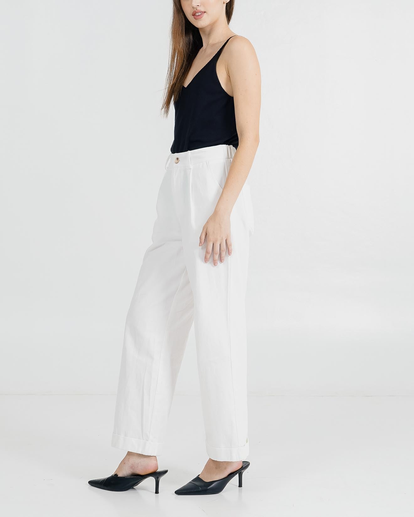 Leighton Straight White Pants – Celana Kulot Wanita Casual