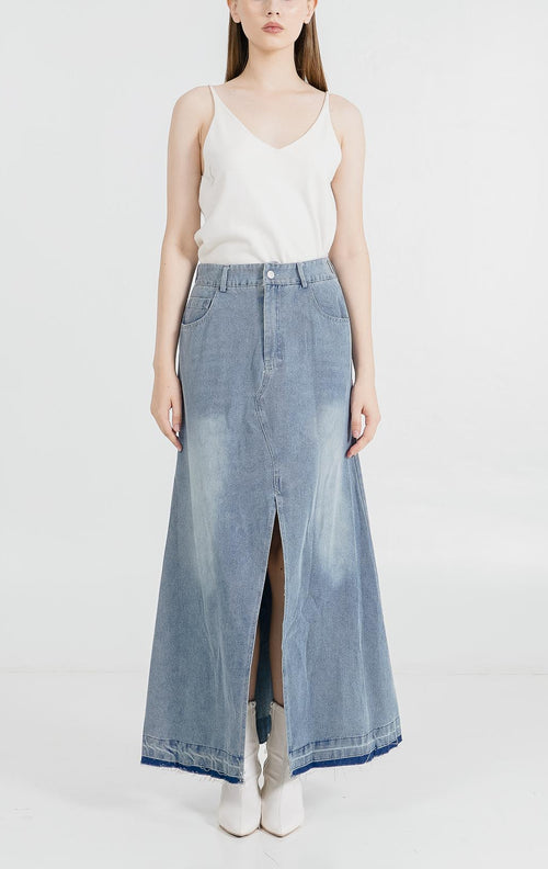 Legacy Front Slit Denim Skirt - Rok Wanita Kekinian