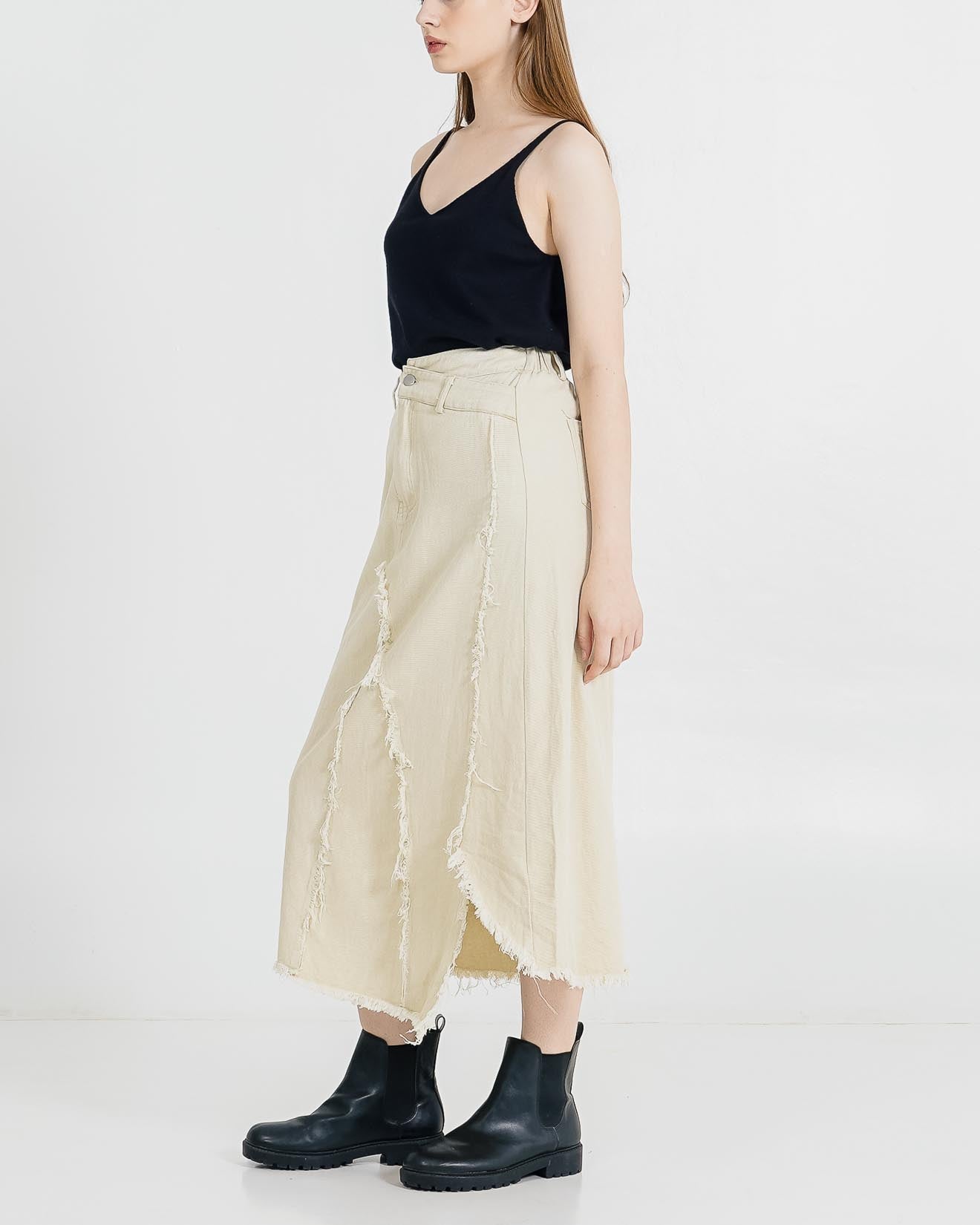 Wanda Fringe Long Ivory Skirt – Rok Casual Wanita