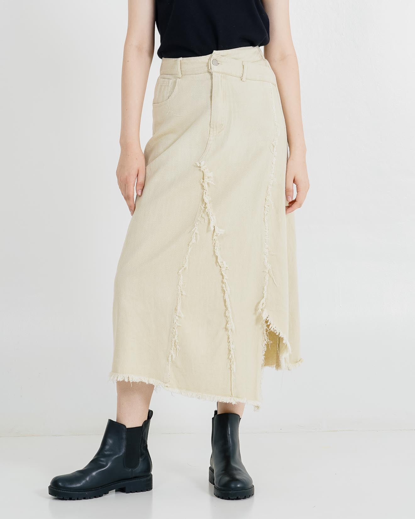 Wanda Fringe Long Ivory Skirt – Rok Casual Wanita