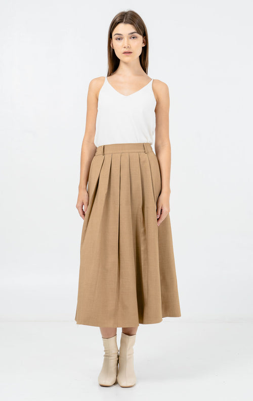 Alice Pleated Long Brown Skirt – Rok Wanita Kekinian