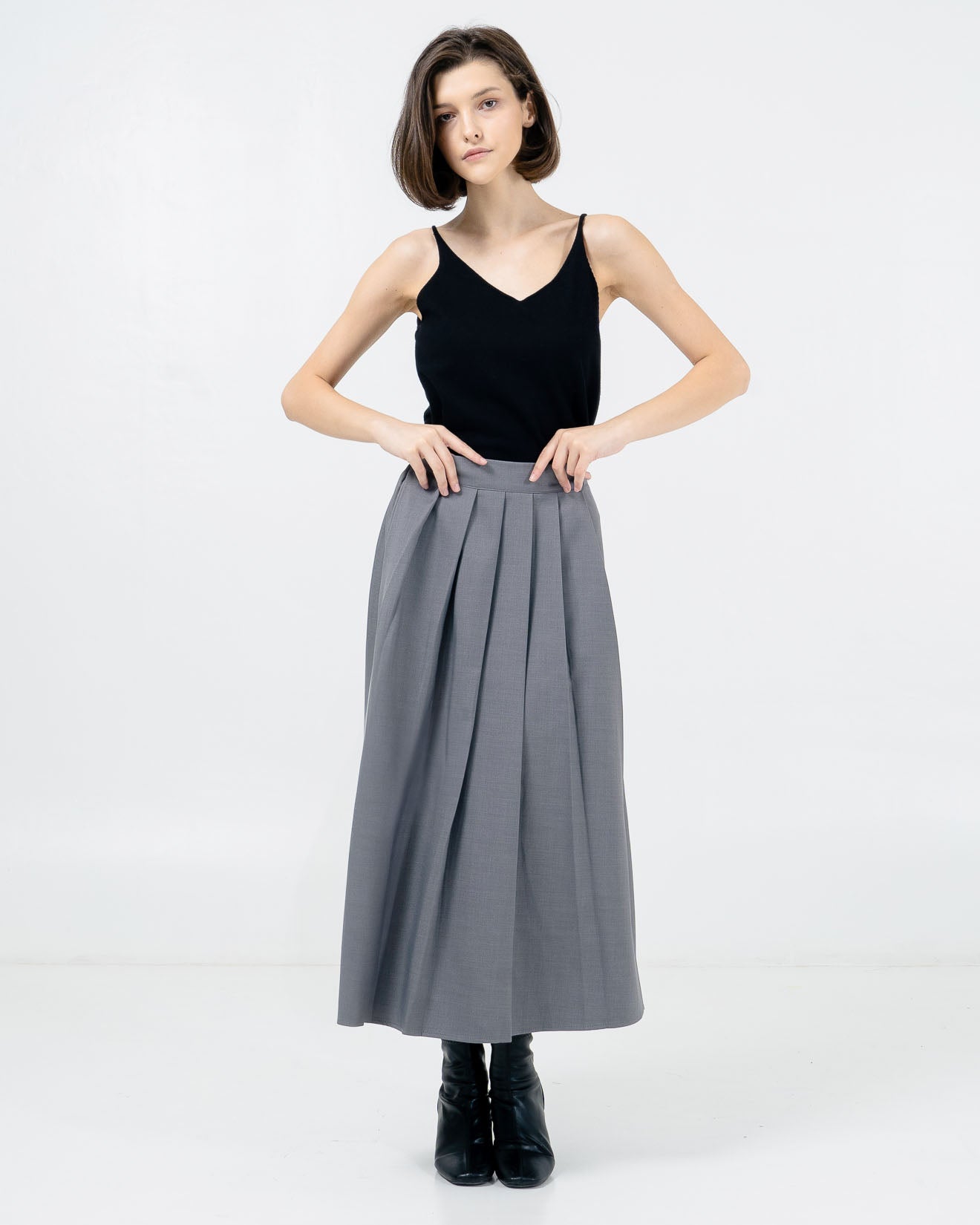 Alice Pleated Long Grey Skirt – Rok Wanita Kekinian