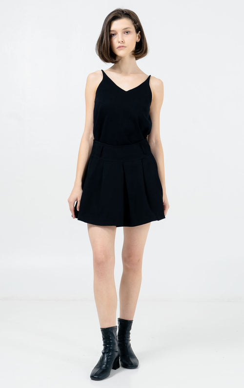 Aryan Pleats Skort Black - Skort Casual Wanita Kekinian