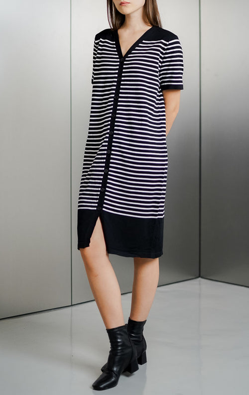 Meghan Knit Striped Black Dress - Gaun Knit Wanita