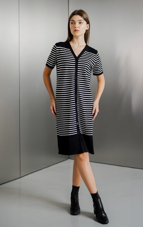 Meghan Knit Striped Black Dress - Gaun Knit Wanita