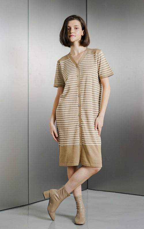 Meghan Knit Striped Brown Dress – Gaun Knit Wanita