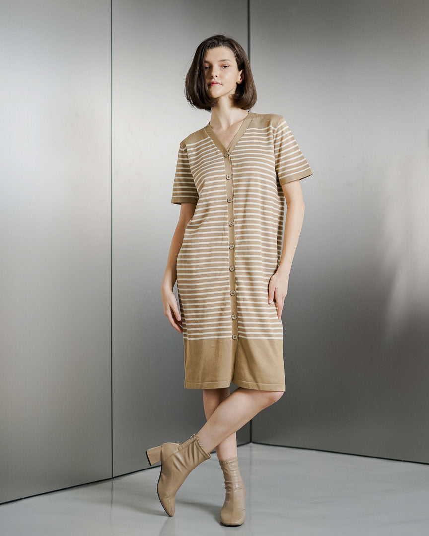 Meghan Knit Striped Brown Dress – Gaun Knit Wanita