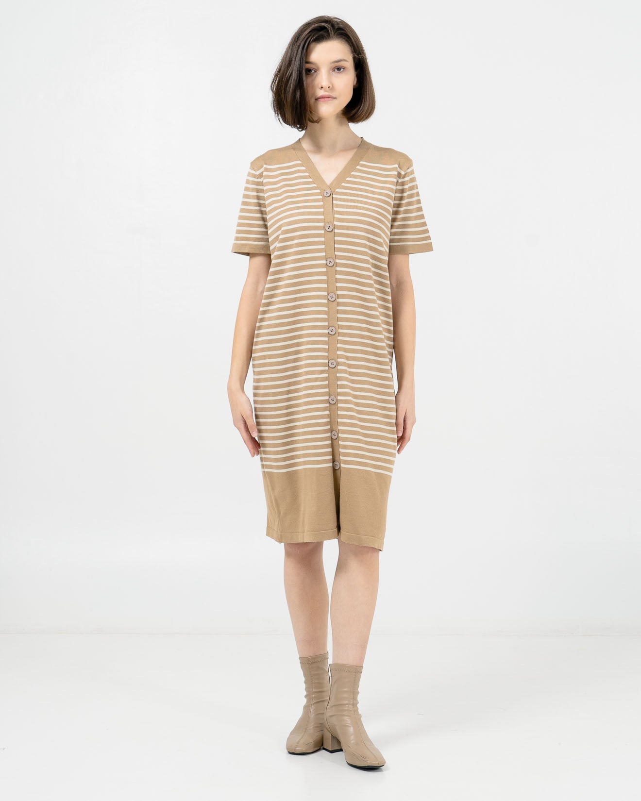 Meghan Knit Striped Brown Dress – Gaun Knit Wanita