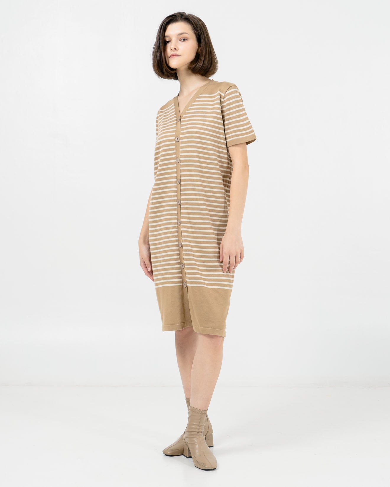 Meghan Knit Striped Brown Dress – Gaun Knit Wanita