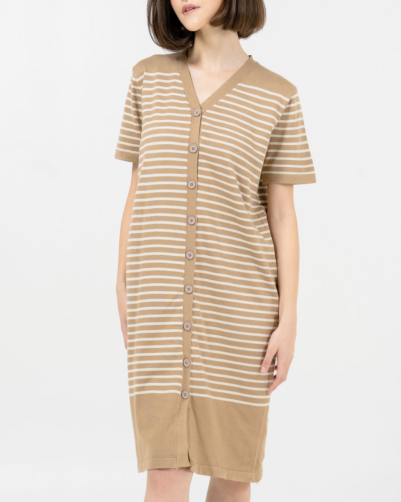 Meghan Knit Striped Brown Dress – Gaun Knit Wanita