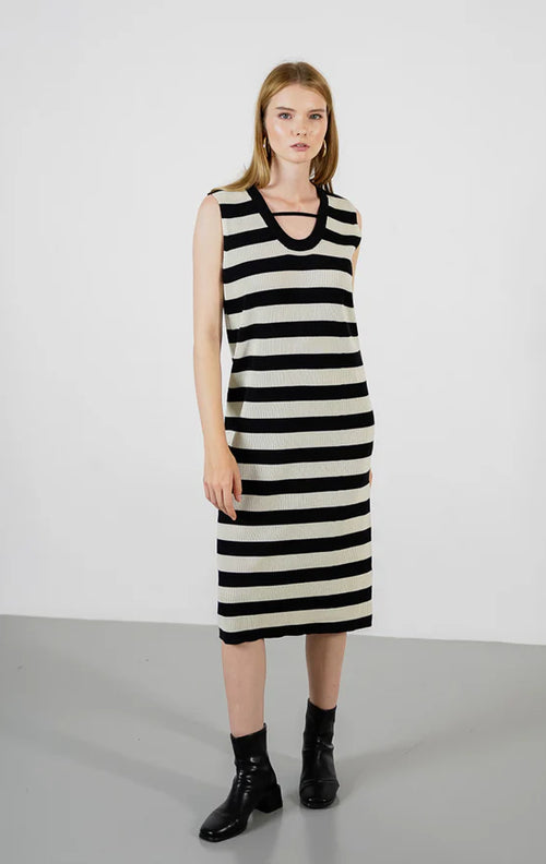 Yoona Stripe Dress Black