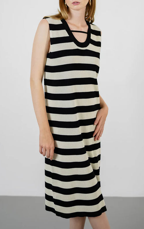 Yoona Stripe Dress Black