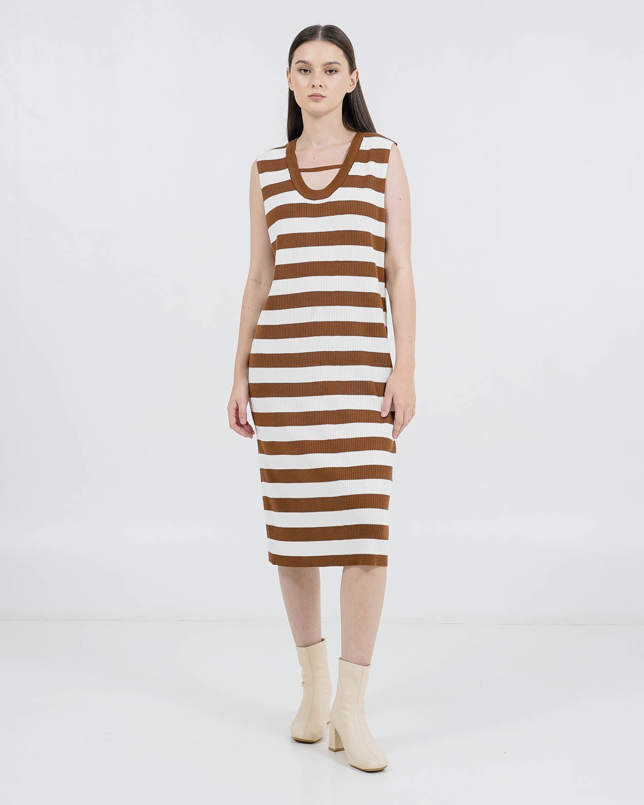 Yoona Stripe Dress Brown