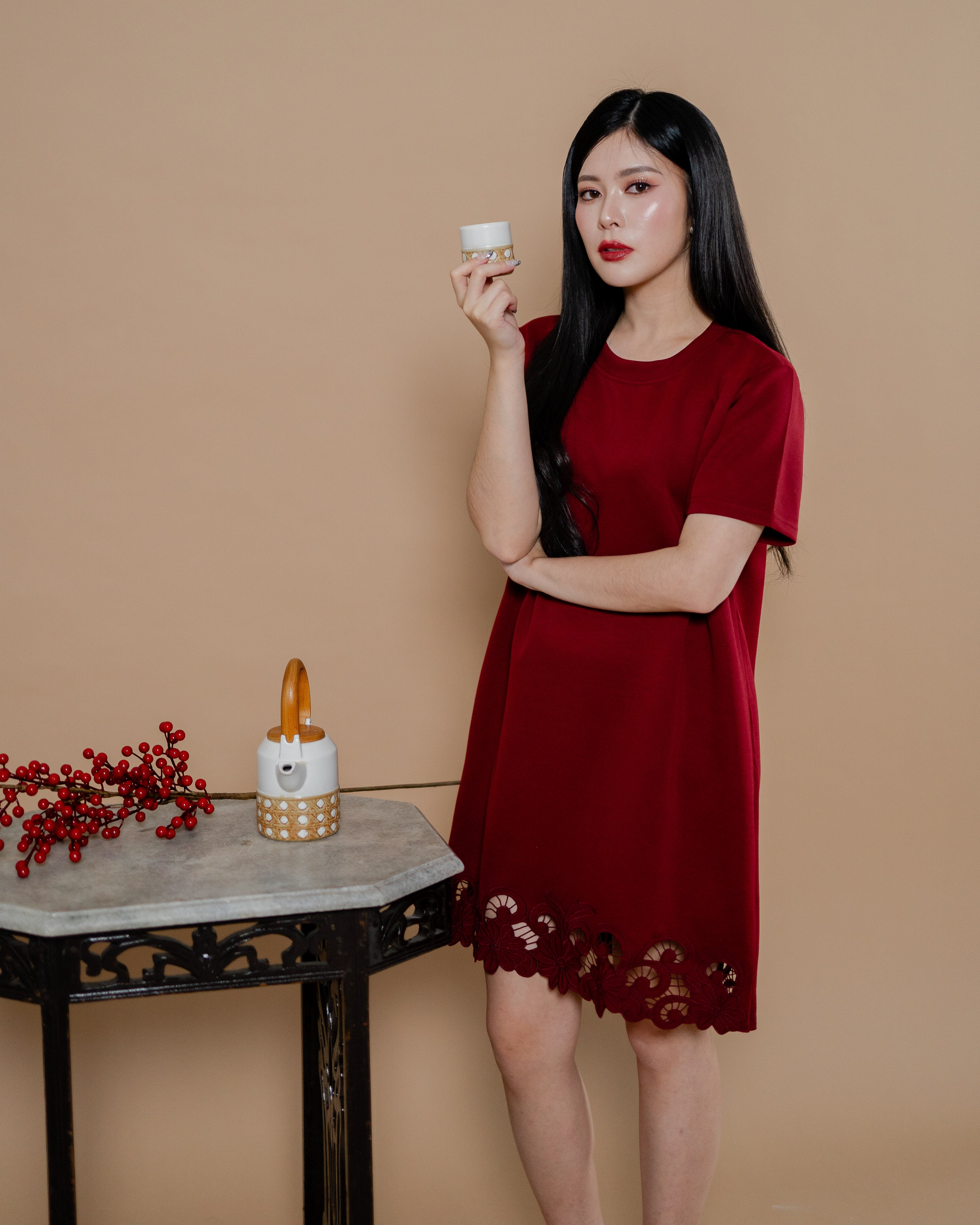 CNY The Red Dynasty Dress Maroon