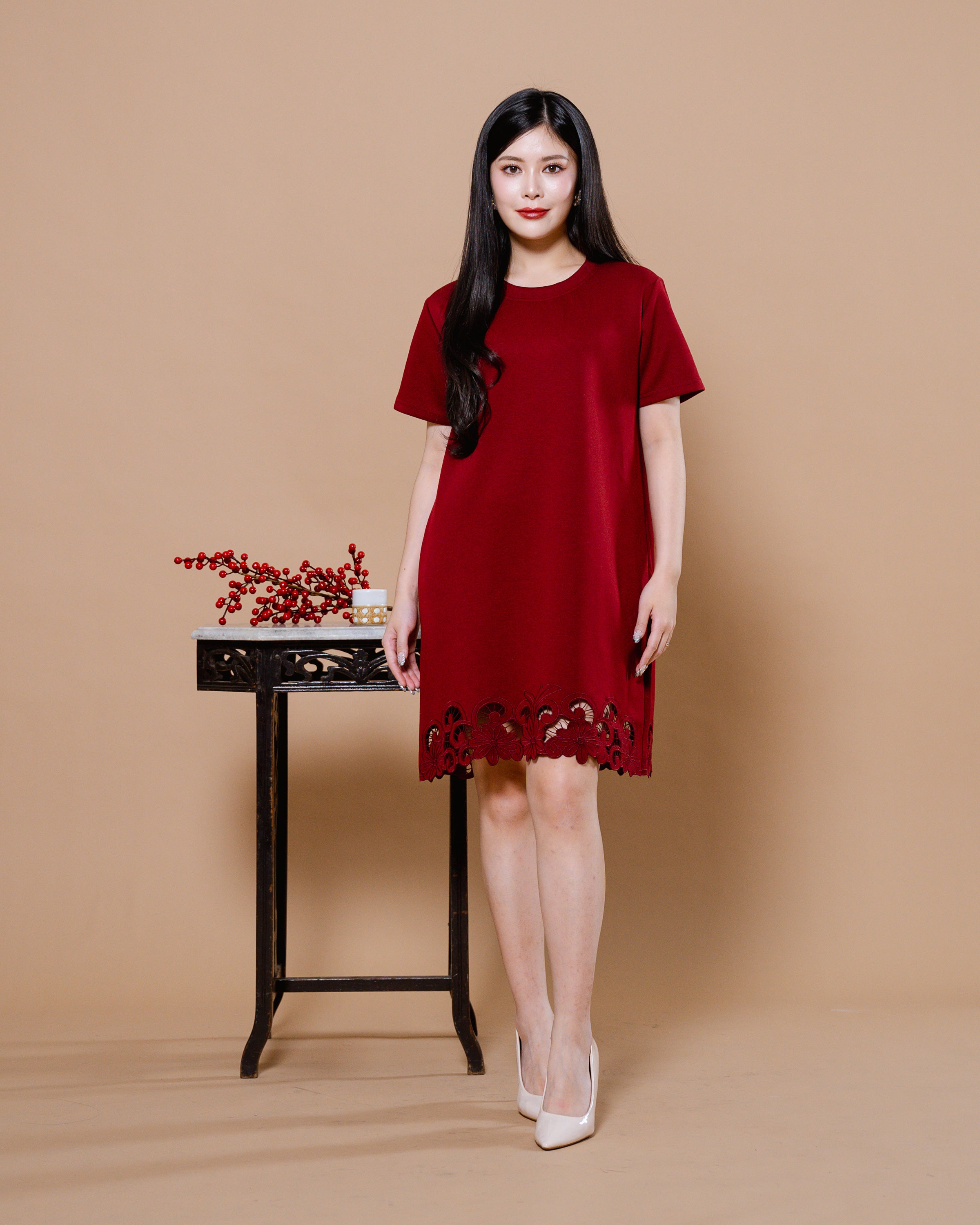 CNY The Red Dynasty Dress Maroon