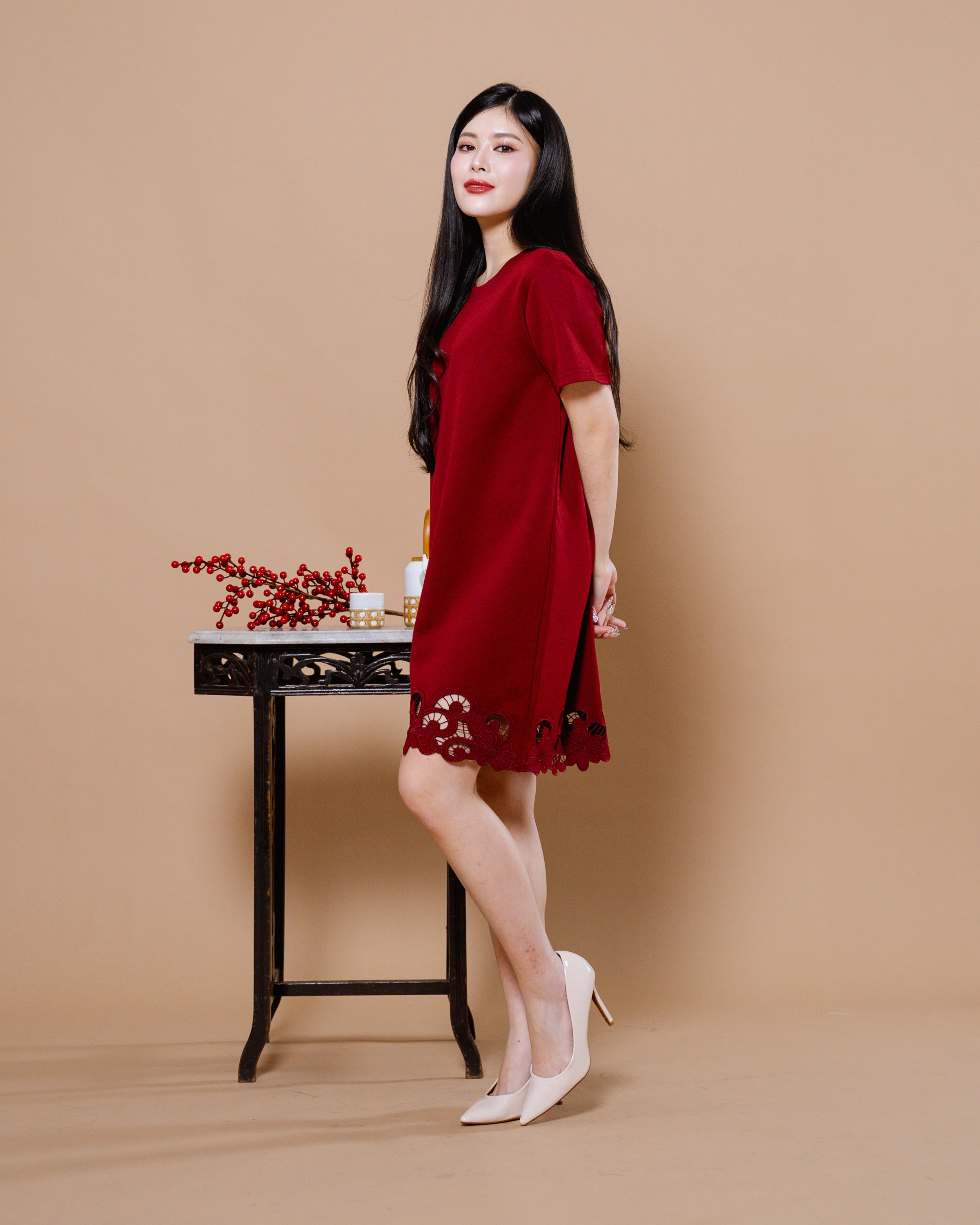 CNY The Red Dynasty Dress Maroon