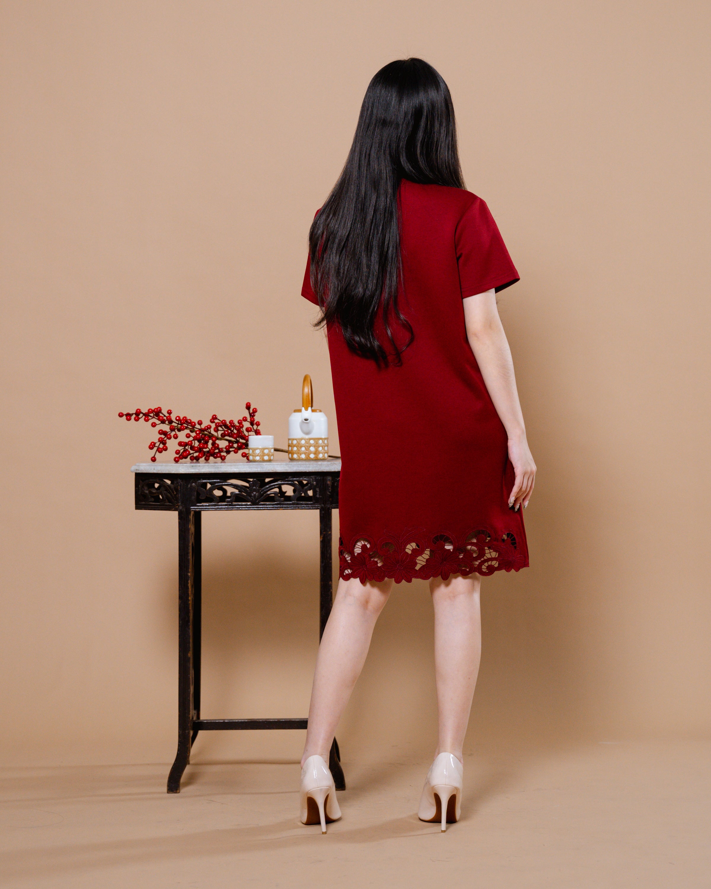 CNY The Red Dynasty Dress Maroon