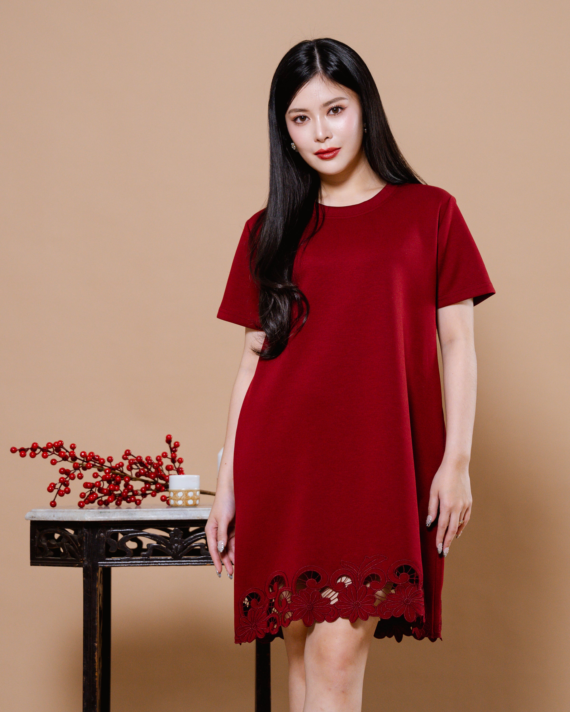 CNY The Red Dynasty Dress Maroon