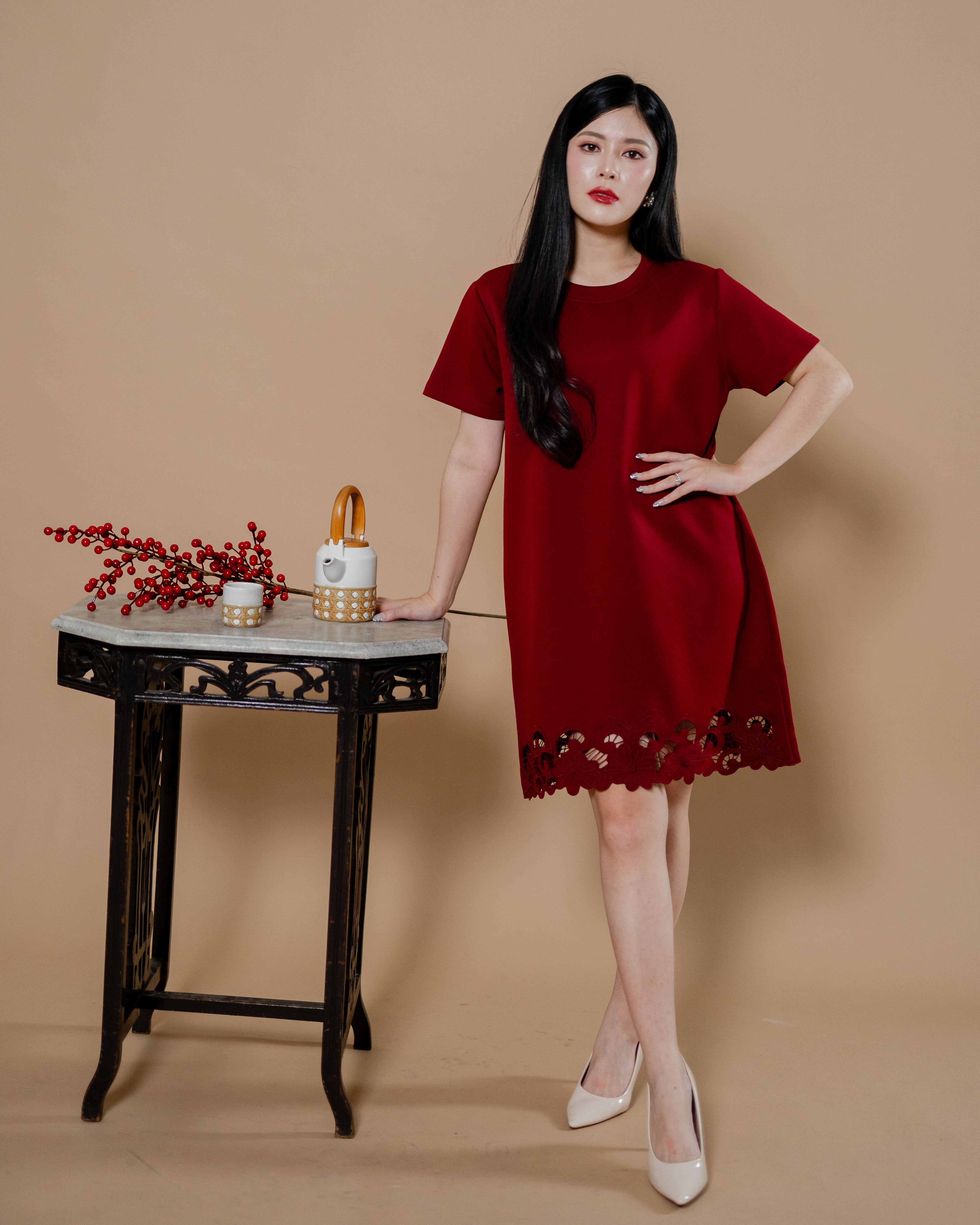 CNY The Red Dynasty Dress Maroon