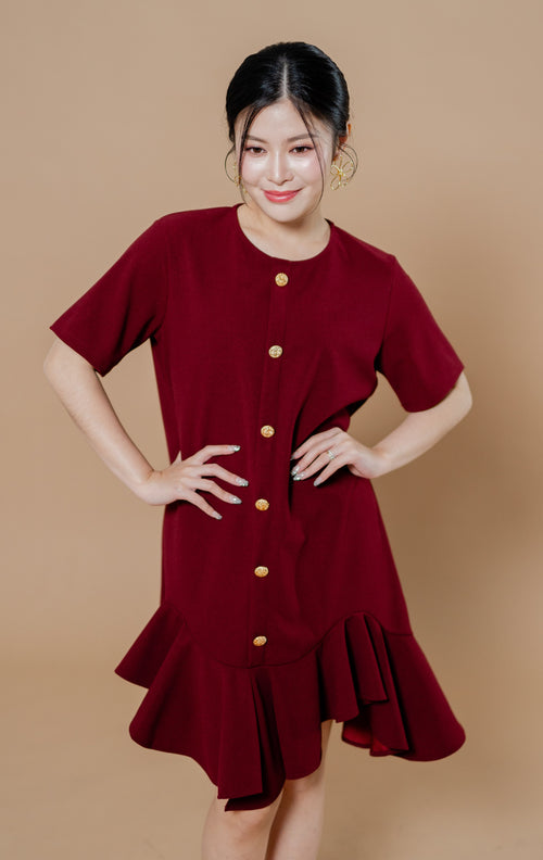 CNY Moonlit Blossoms Dress Maroon