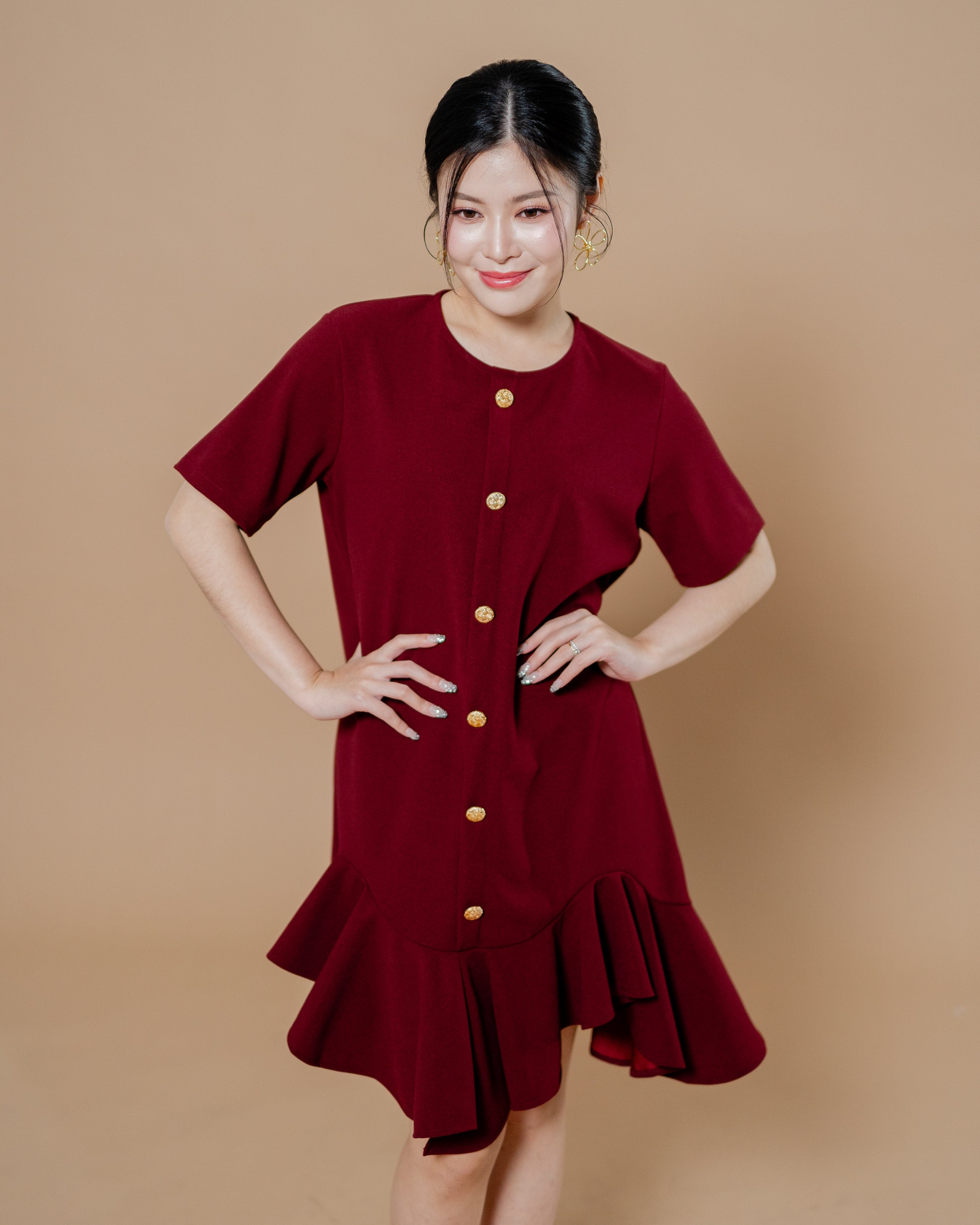 CNY Moonlit Blossoms Dress Maroon