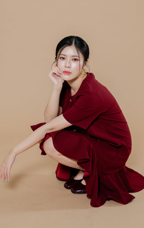 CNY Moonlit Blossoms Dress Maroon