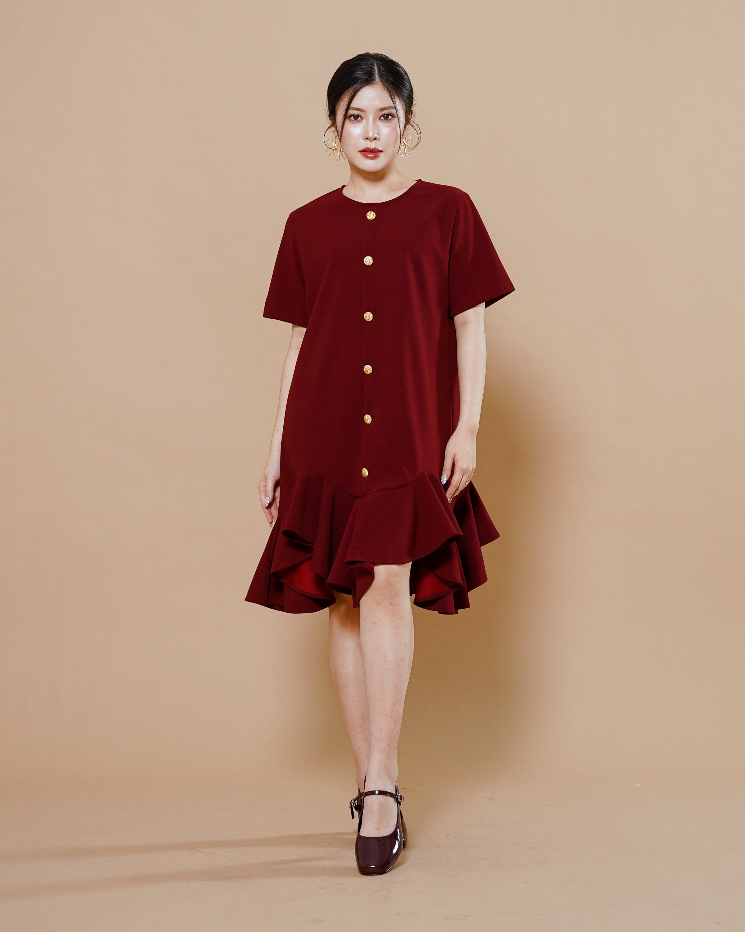 CNY Moonlit Blossoms Dress Maroon