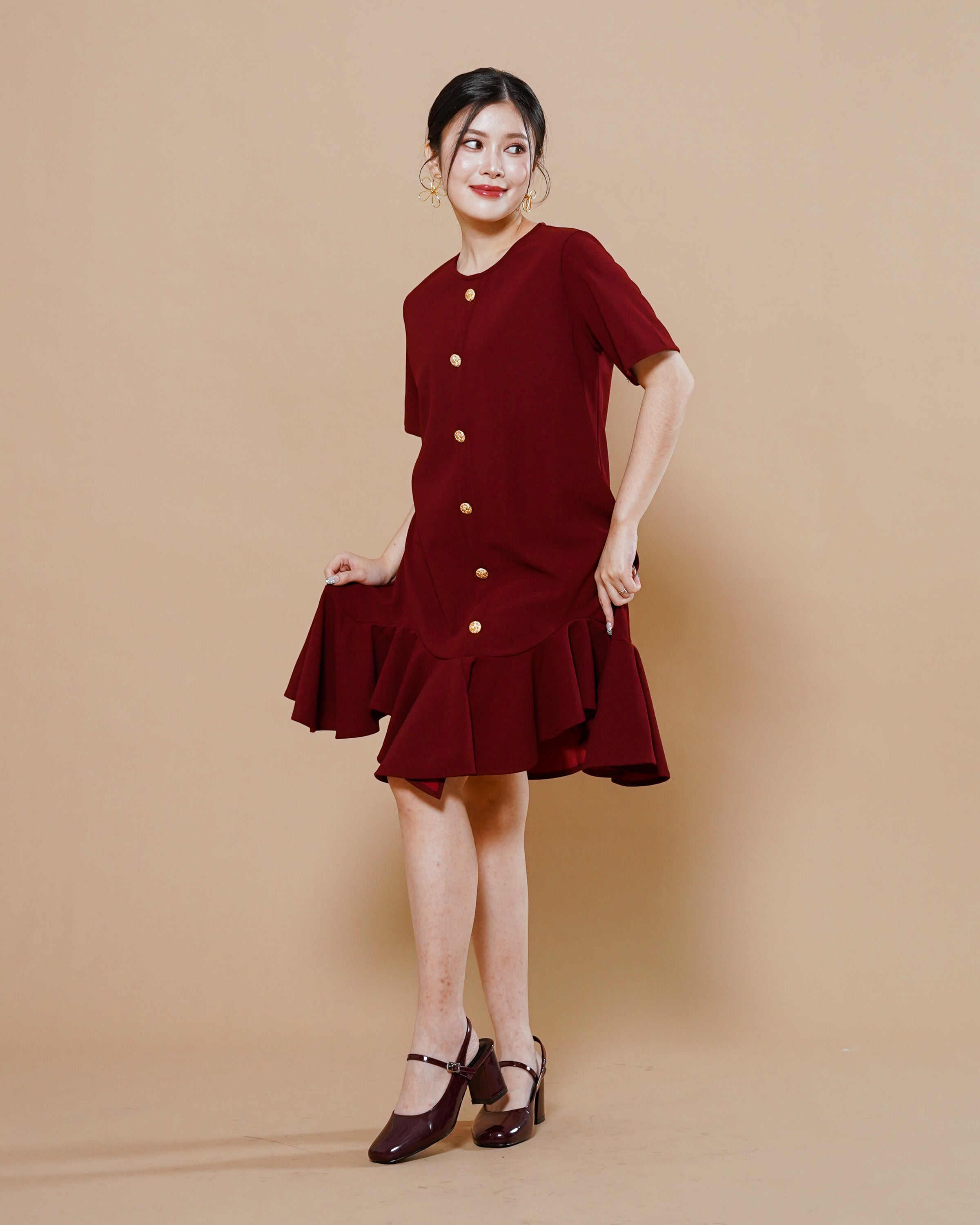 CNY Moonlit Blossoms Dress Maroon