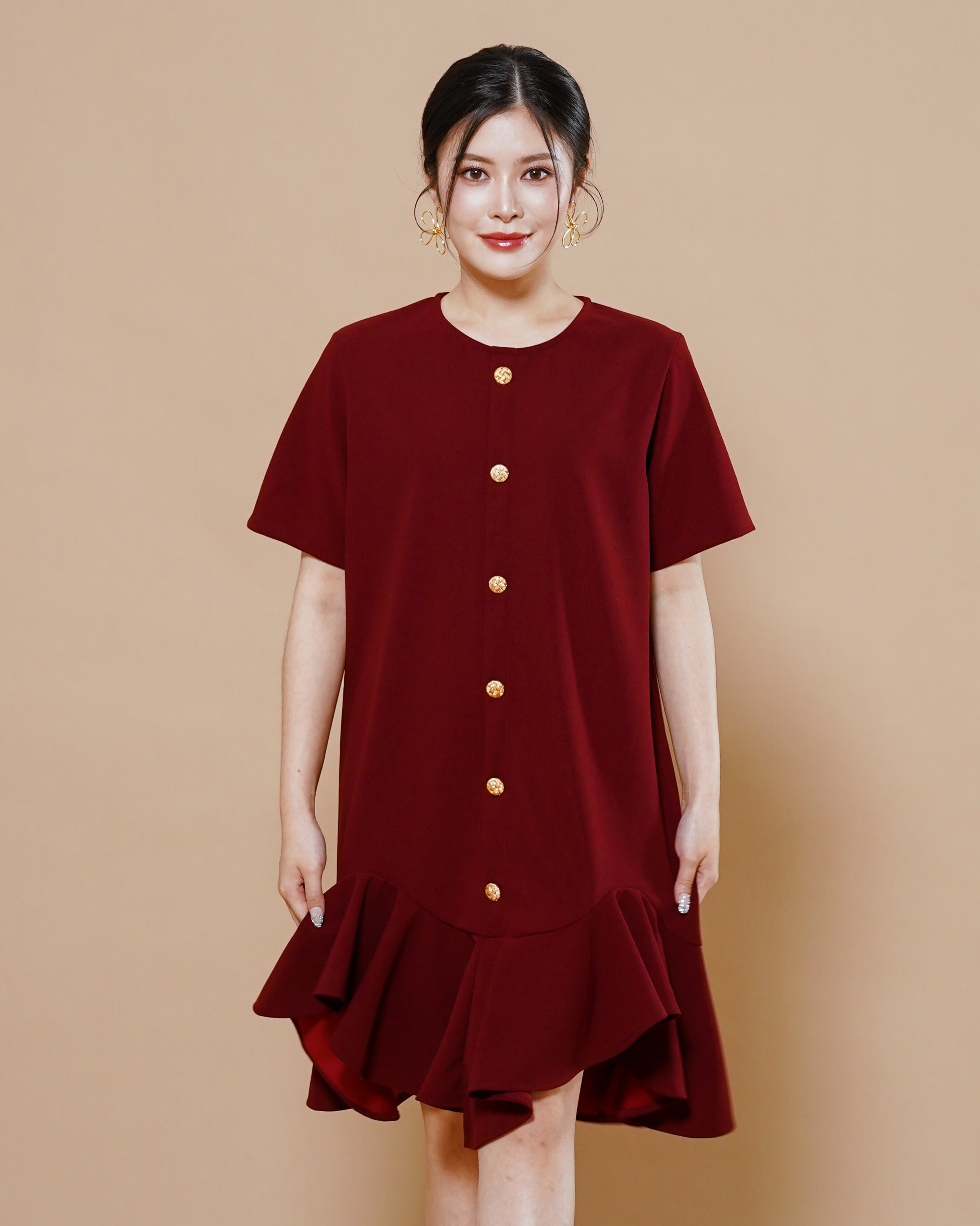 CNY Moonlit Blossoms Dress Maroon