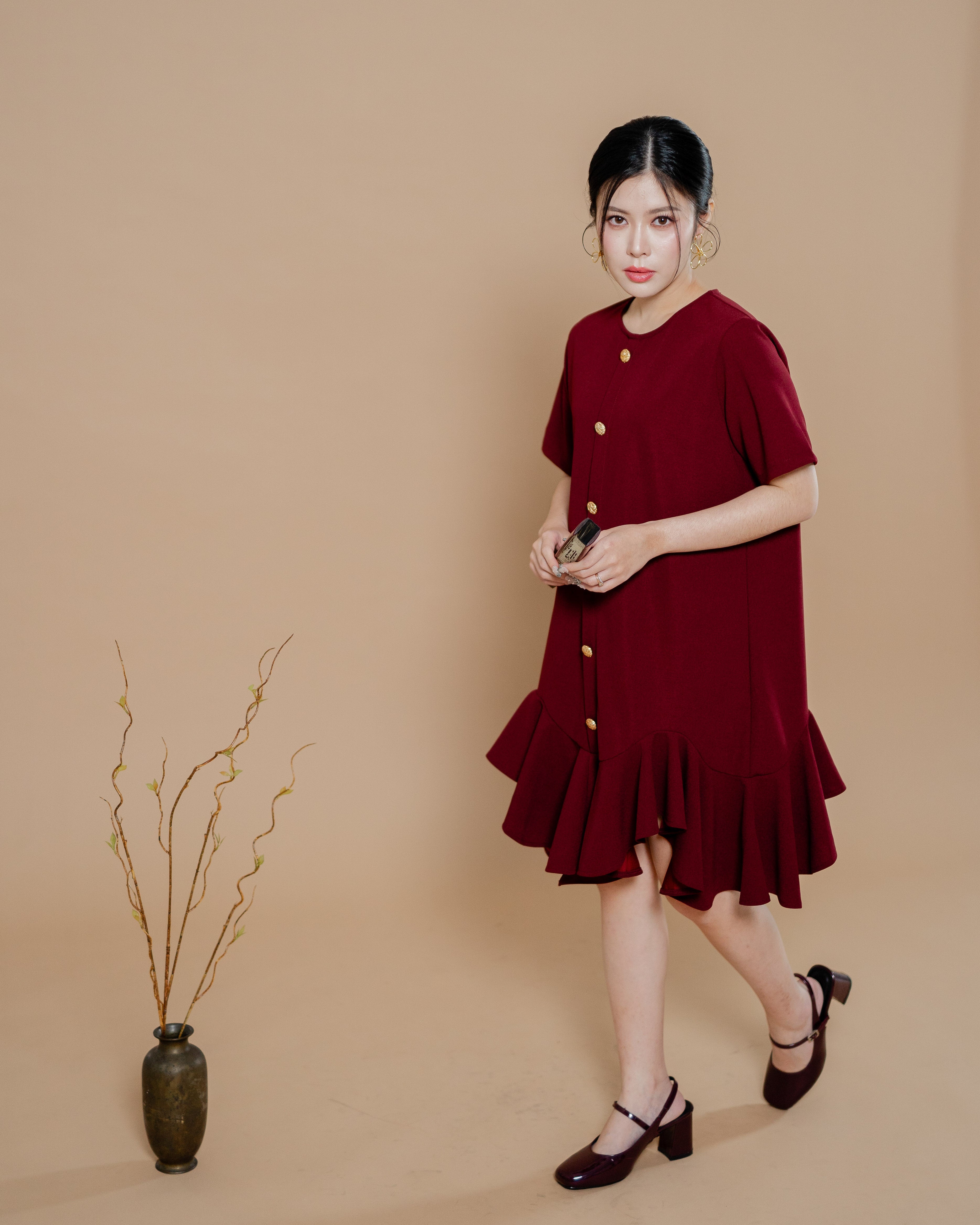 CNY Moonlit Blossoms Dress Maroon