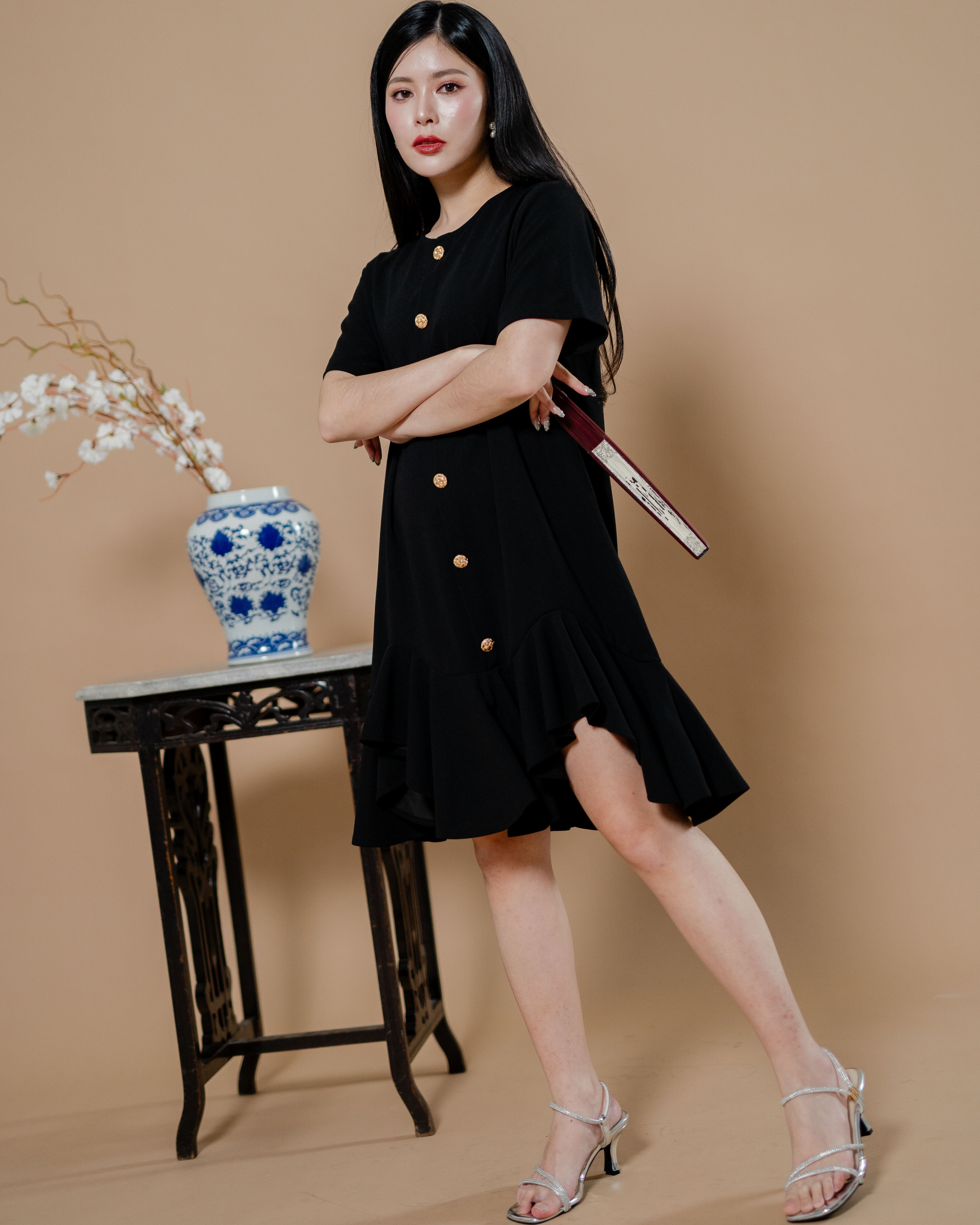 CNY Moonlit Blossoms Dress Black