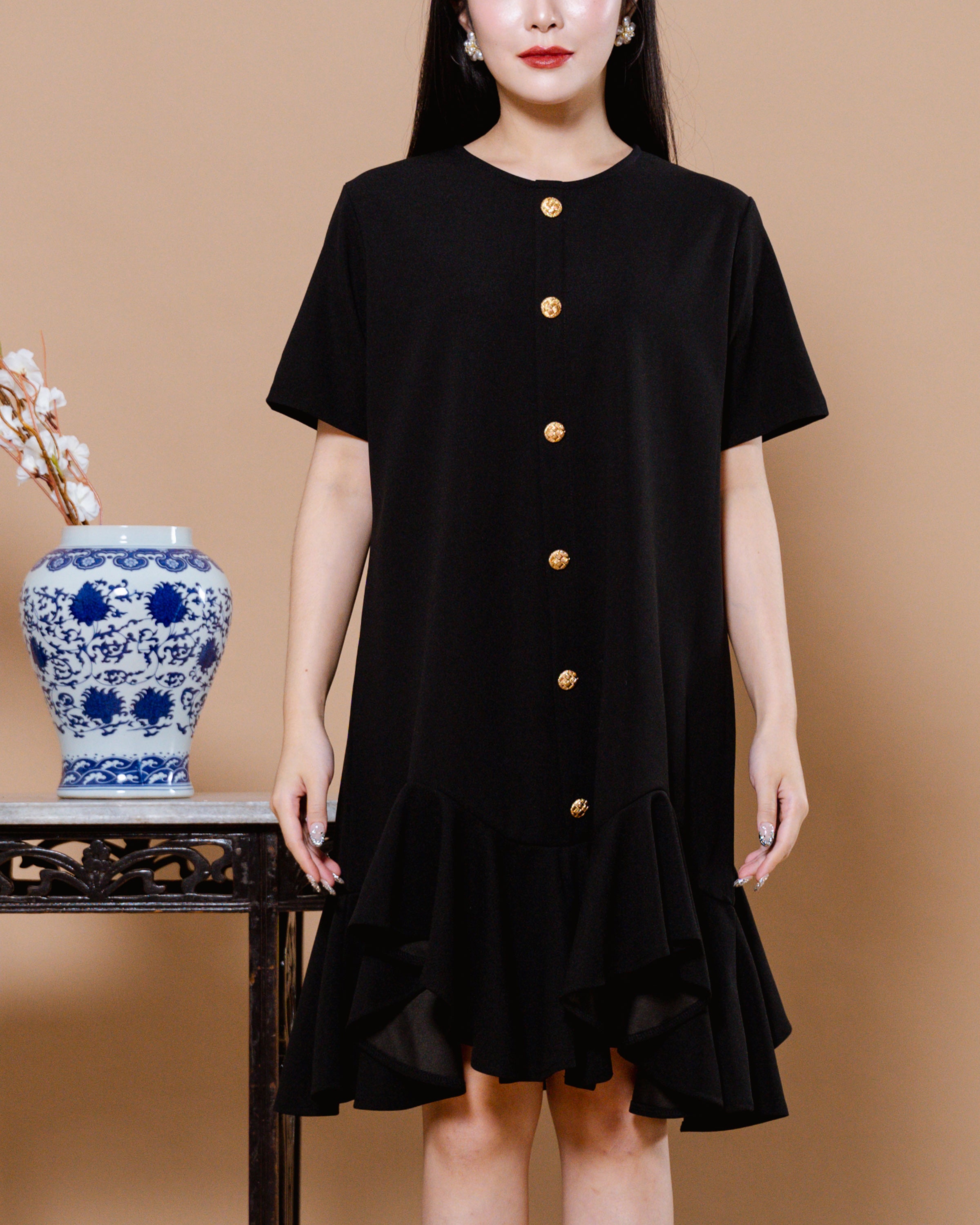 CNY Moonlit Blossoms Dress Black