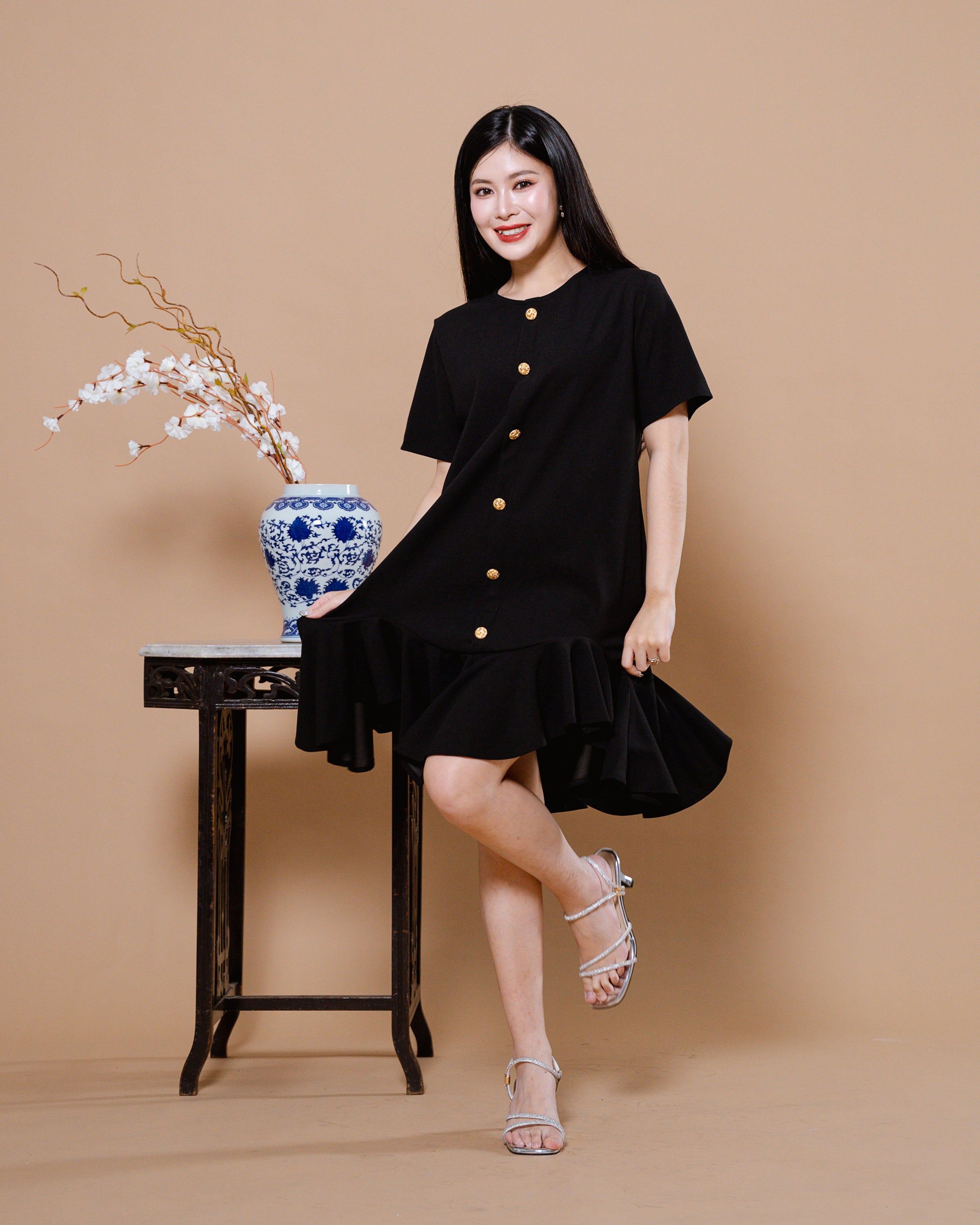 CNY Moonlit Blossoms Dress Black