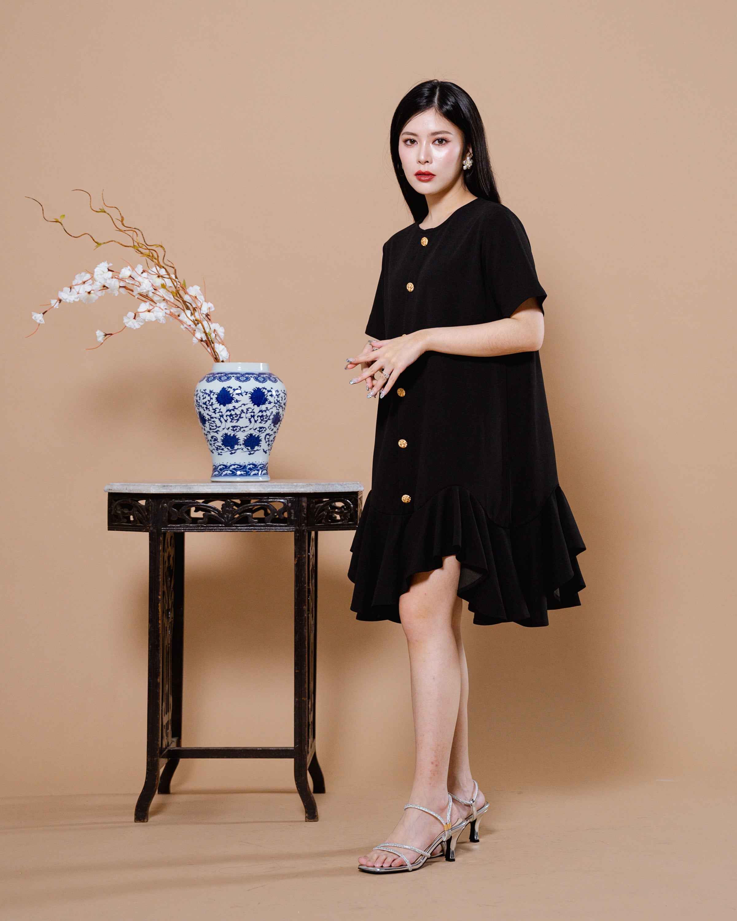 CNY Moonlit Blossoms Dress Black