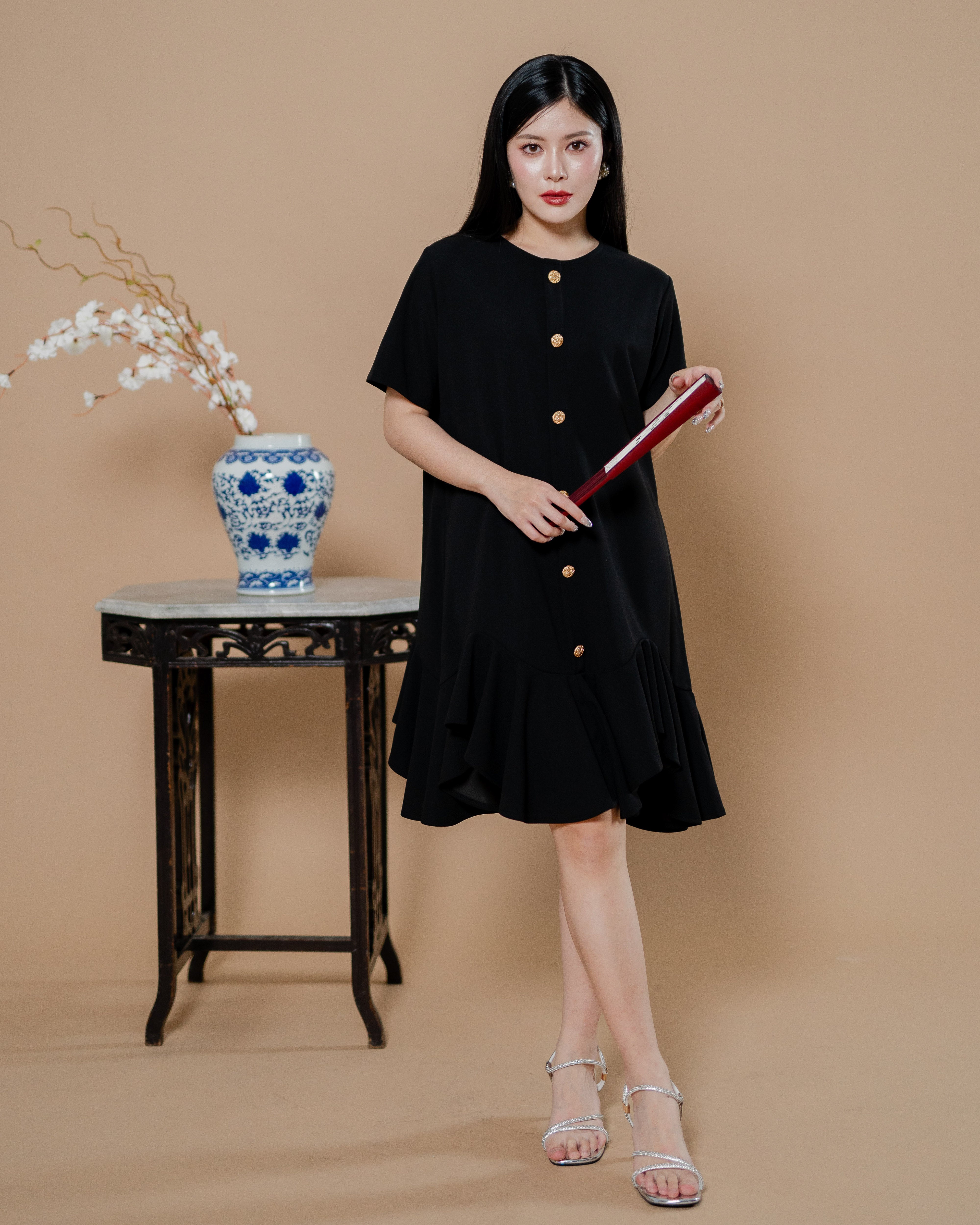 CNY Moonlit Blossoms Dress Black