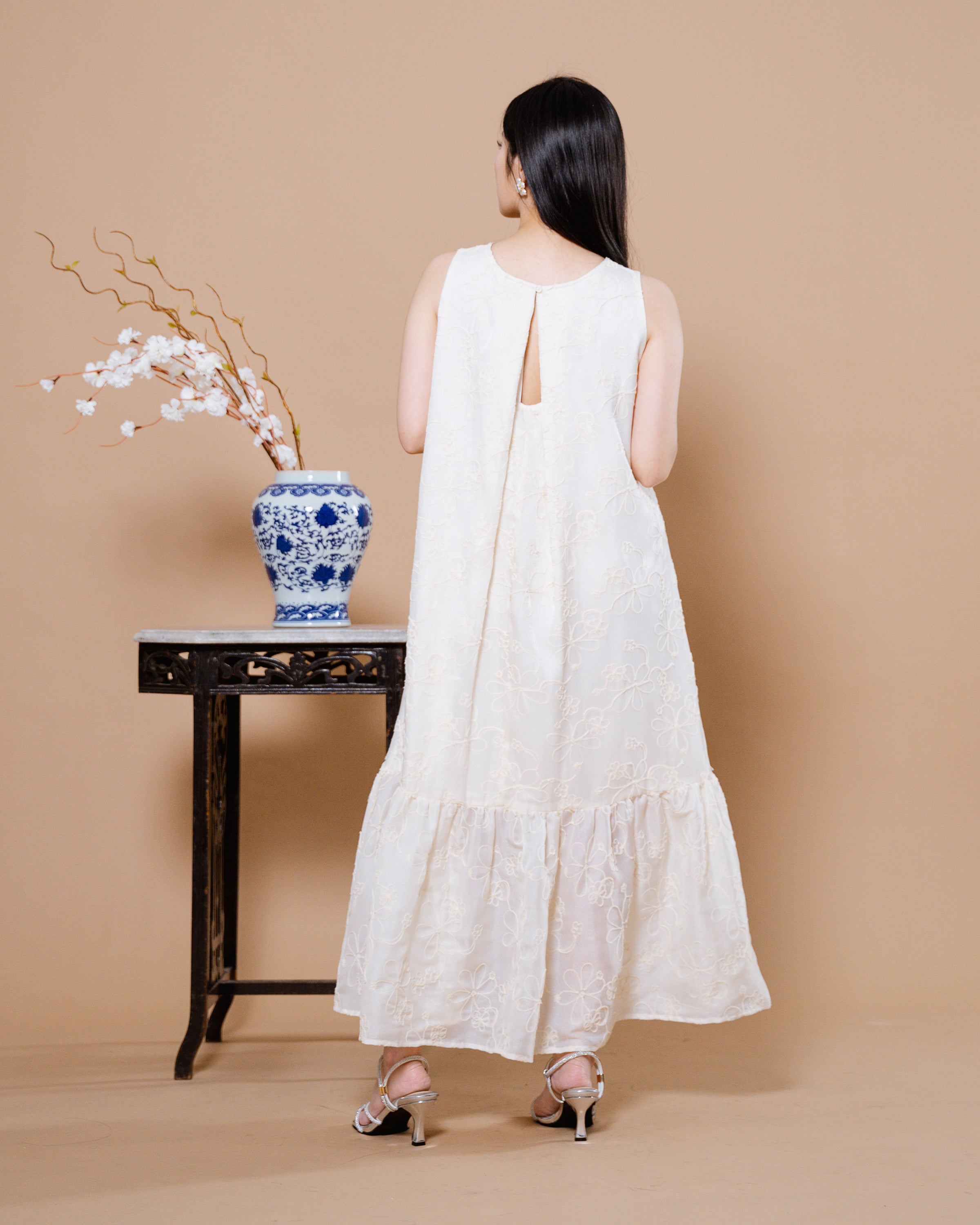 CNY Feathers Dress Ivory