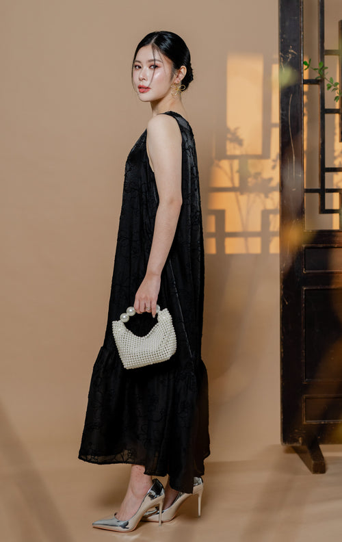 CNY Feathers Dress Black