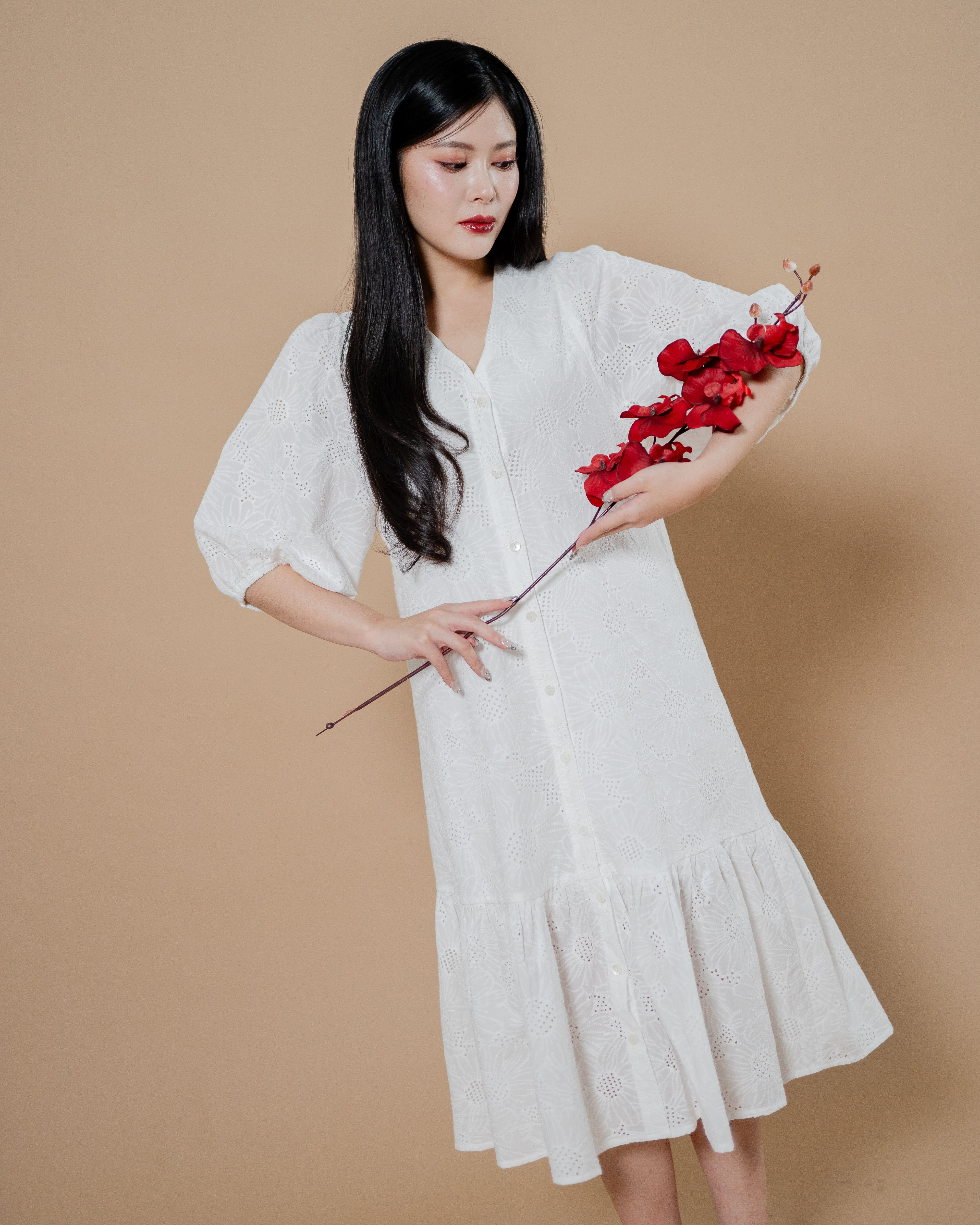 CNY Joyous Petals Dress White