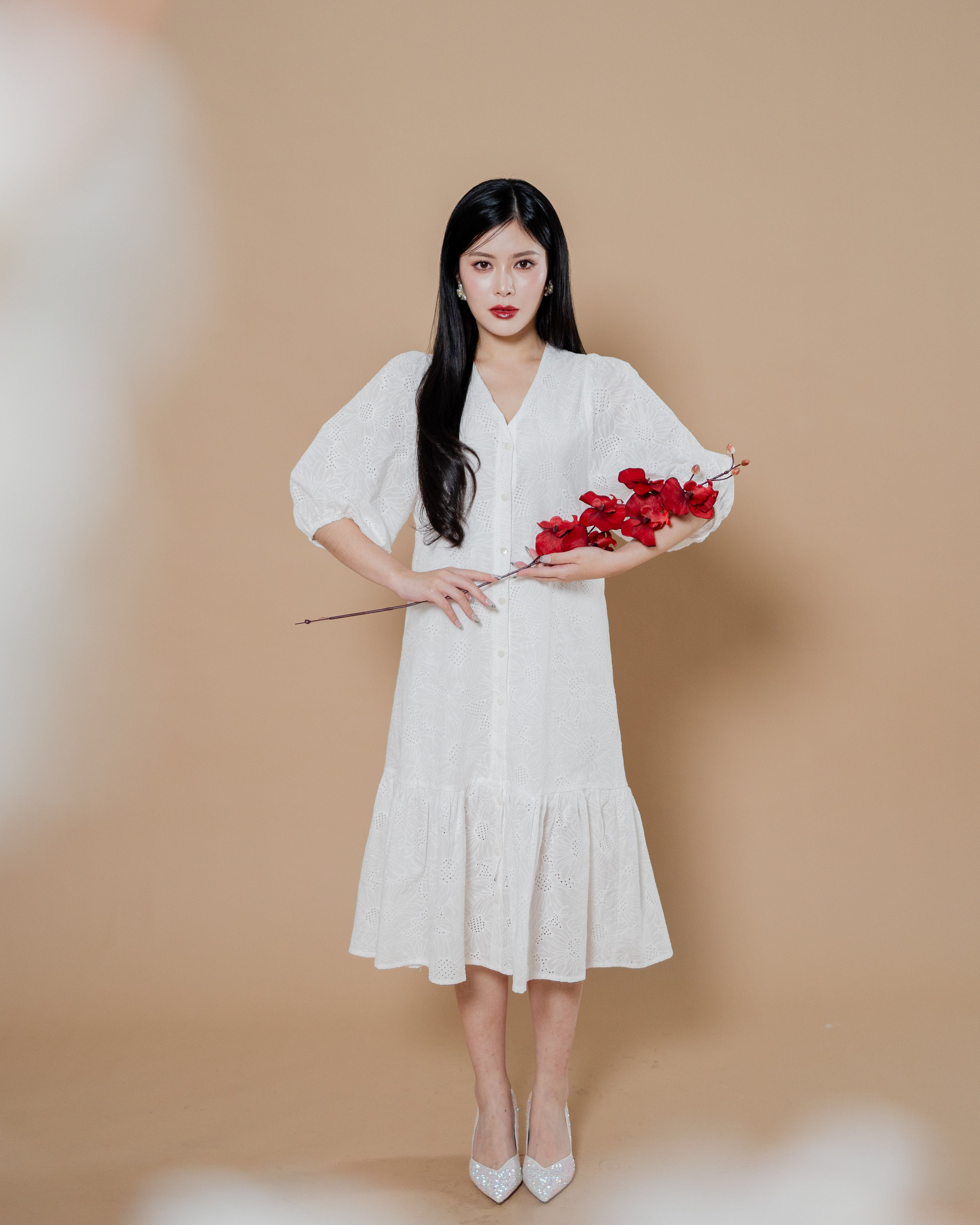 CNY Joyous Petals Dress White