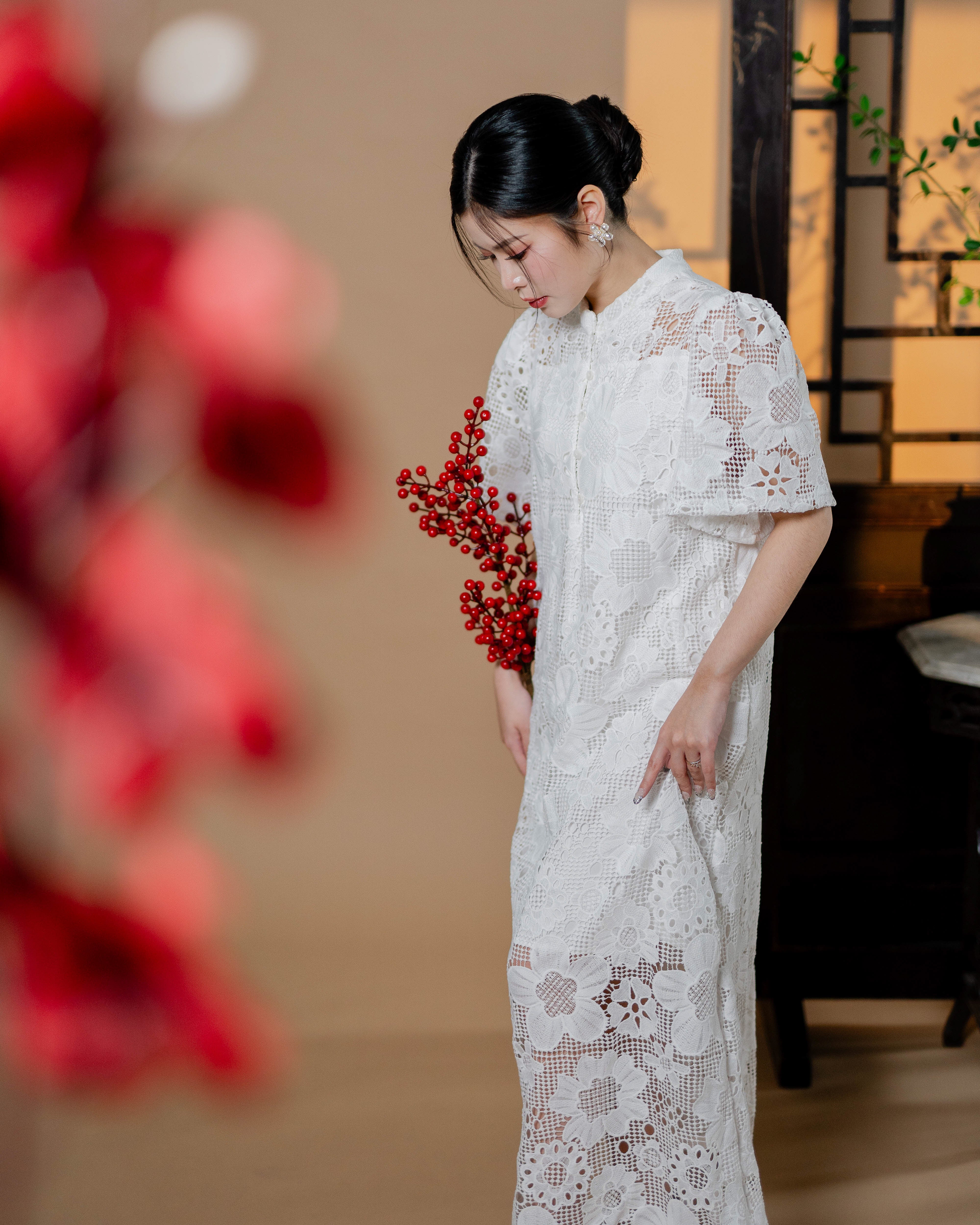 CNY Floral Fortune Dress White