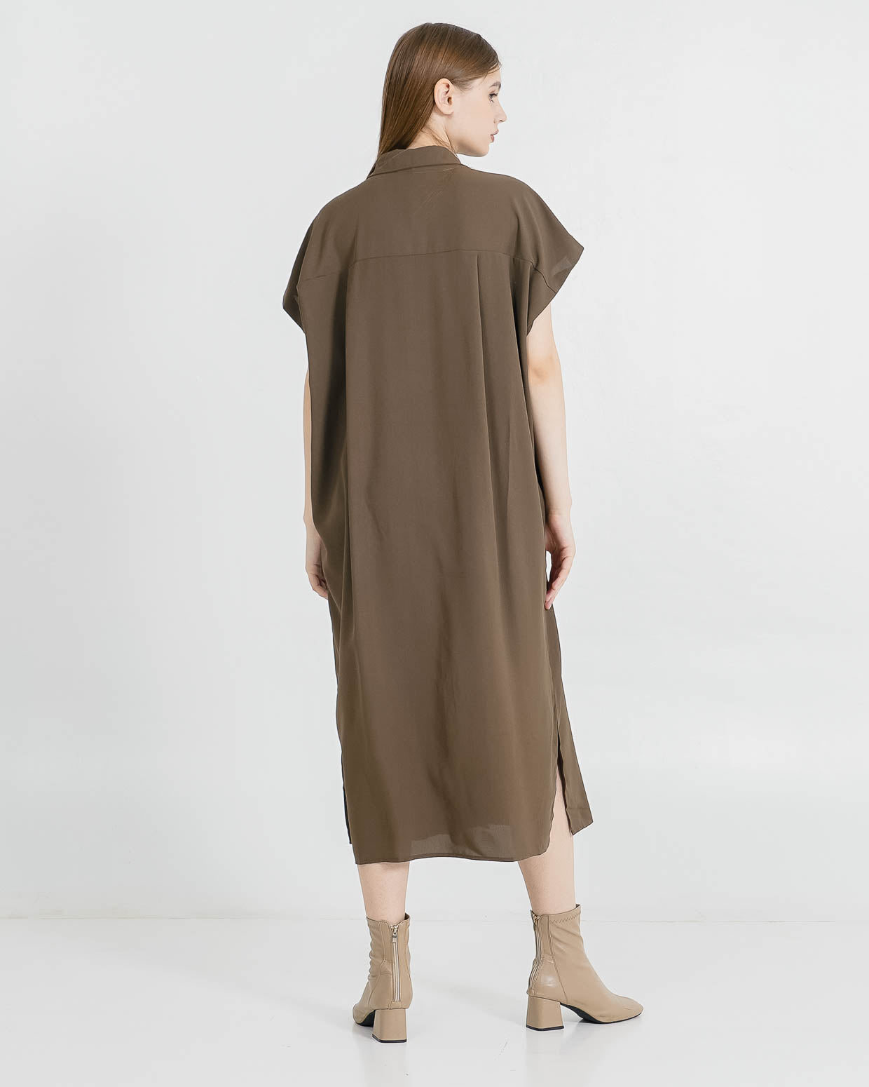 Shona Shirt Brown Dress – Midi Dress Wanita Kekinian