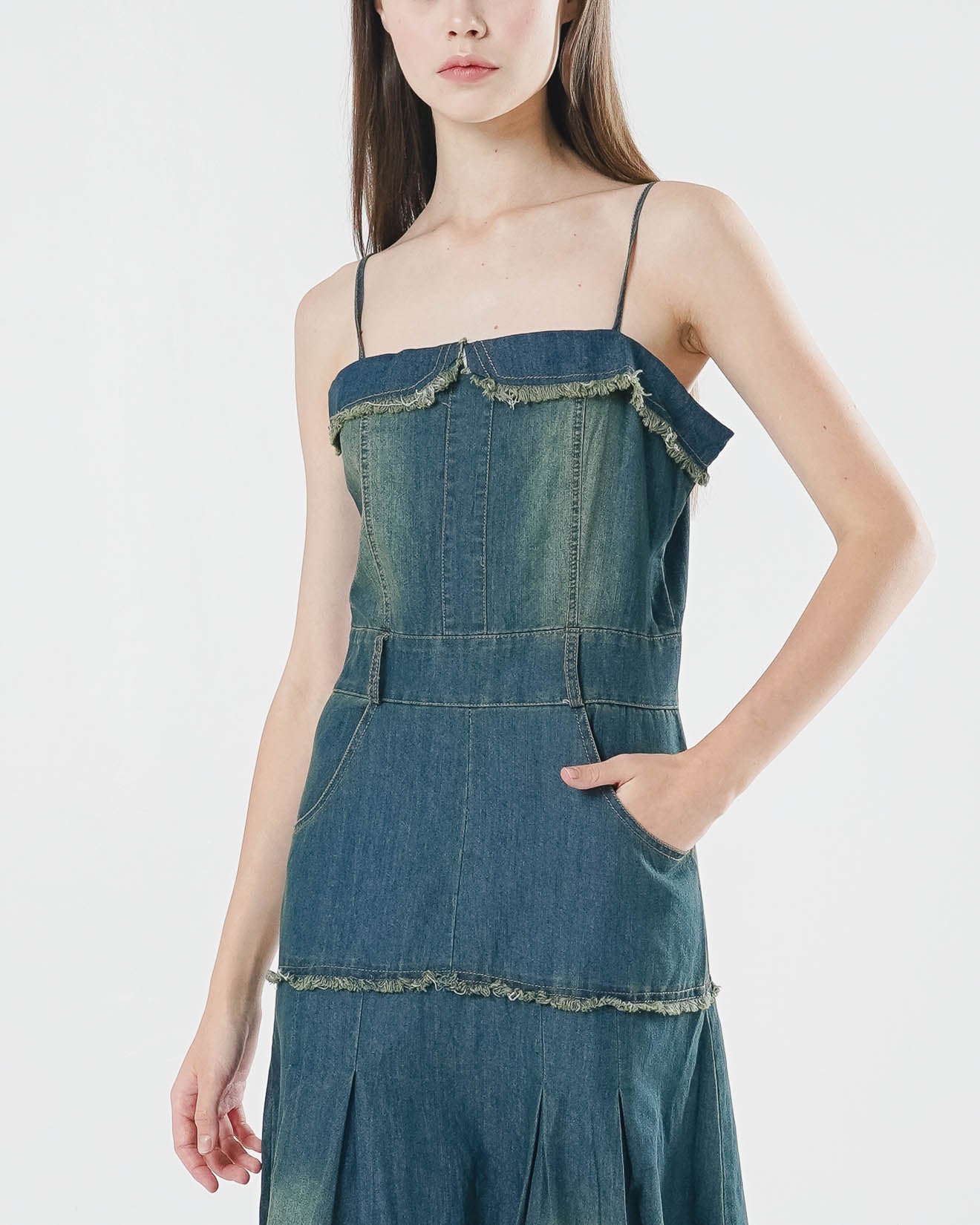 Katarina Fringed Strap Denim Dress –  Gaun Wanita Kekinian