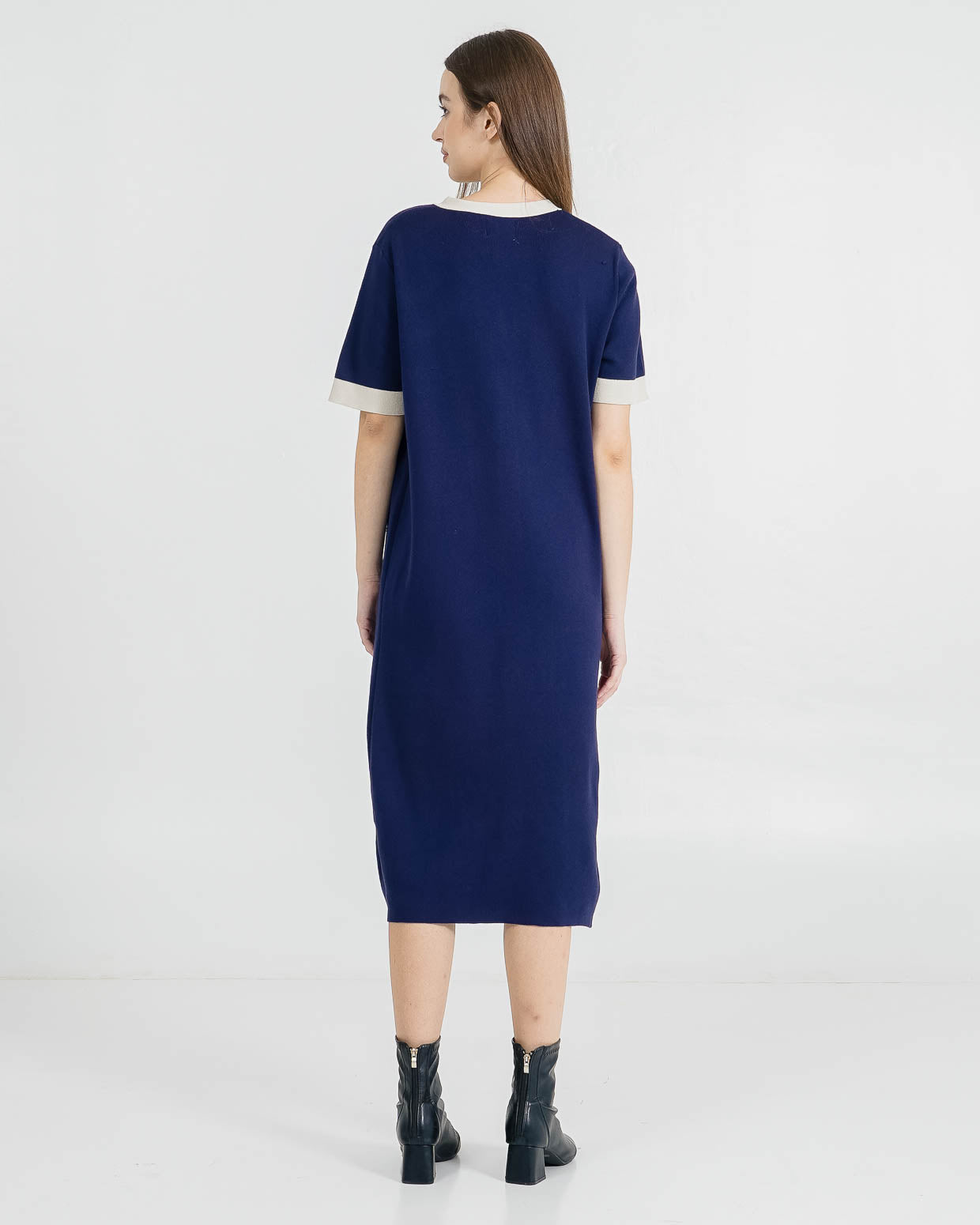 Riley Button Knit Navy Dress – Gaun Midi Wanita Kekinian